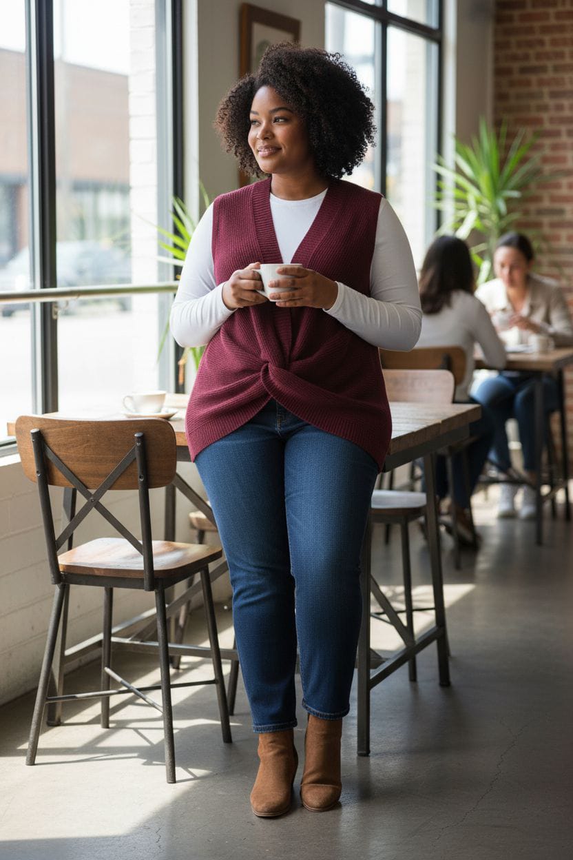 Colete em malha com nó frontal