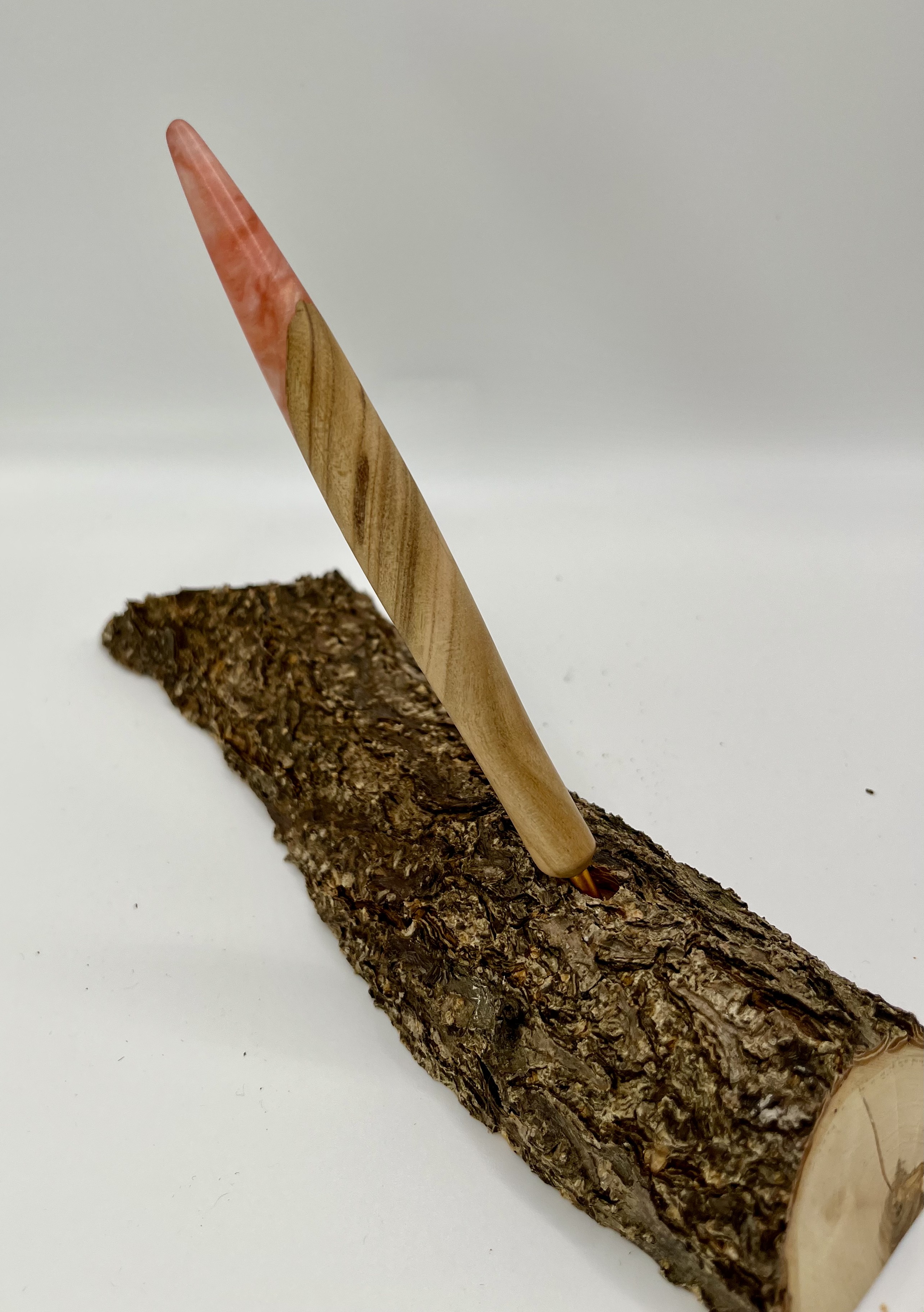 Häkelnadel Olive mit Epoxidharz Haken Clover gold 3,5 mm Zapfenform