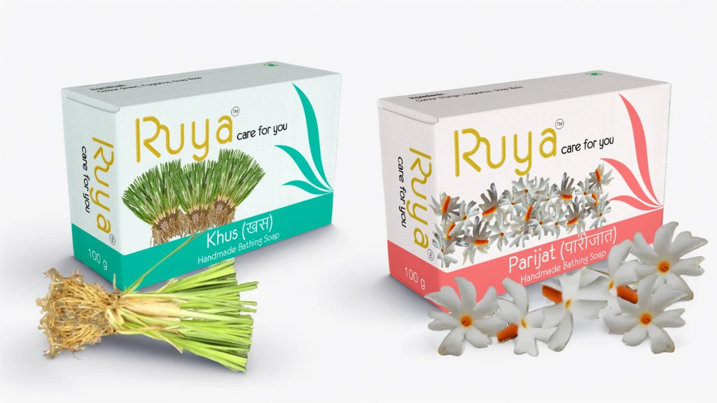 Khus and Parijat Handmade Bathing Soap, Moisturizes the Skin with Gentle Cleansing, (100 g each)