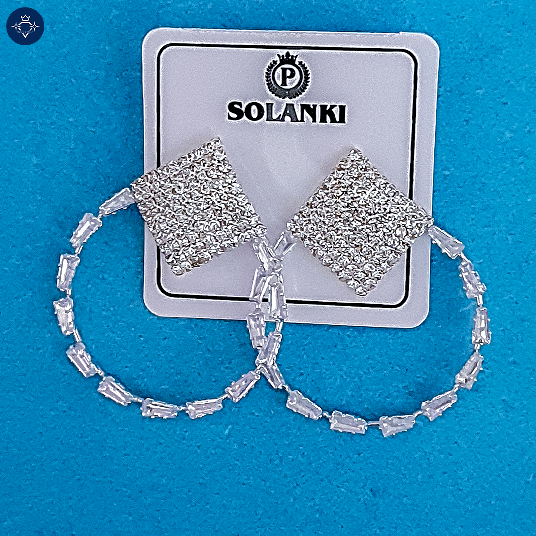 Diamond-Shaped Crystal Hoop Earrings