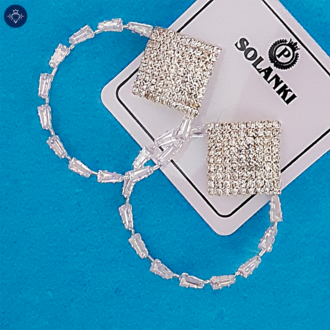 Diamond-Shaped Crystal Hoop Earrings