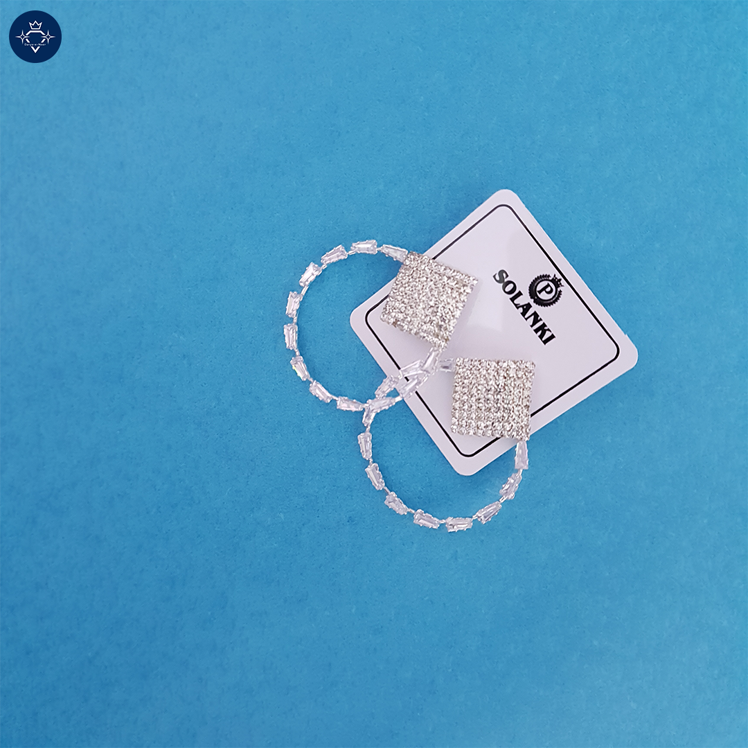 Diamond-Shaped Crystal Hoop Earrings