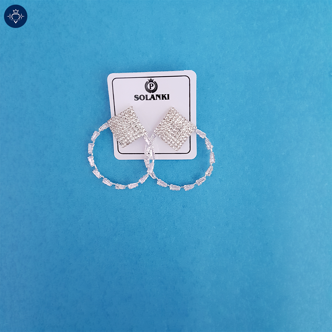 Diamond-Shaped Crystal Hoop Earrings