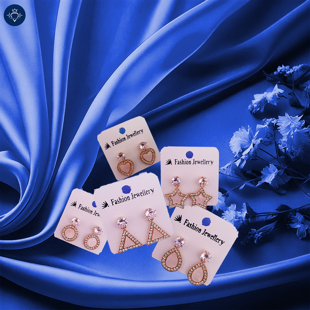 Rose Gold Earrings Set- 5 Piece