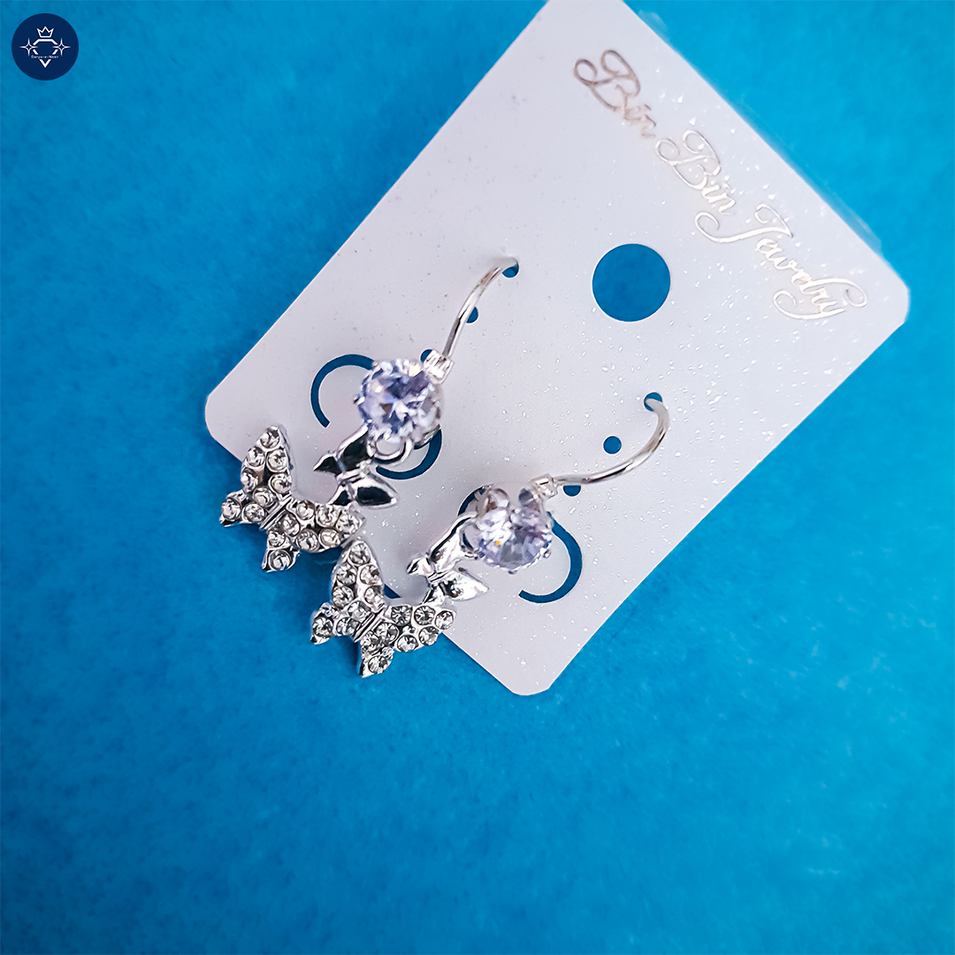 Imperial Butterfly Gems Earrings-Silver