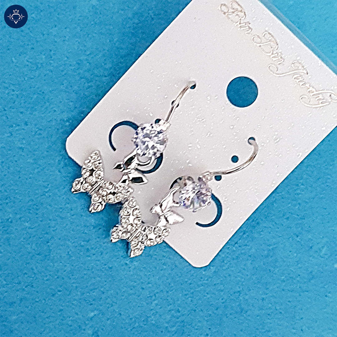 Imperial Butterfly Gems Earrings-Silver