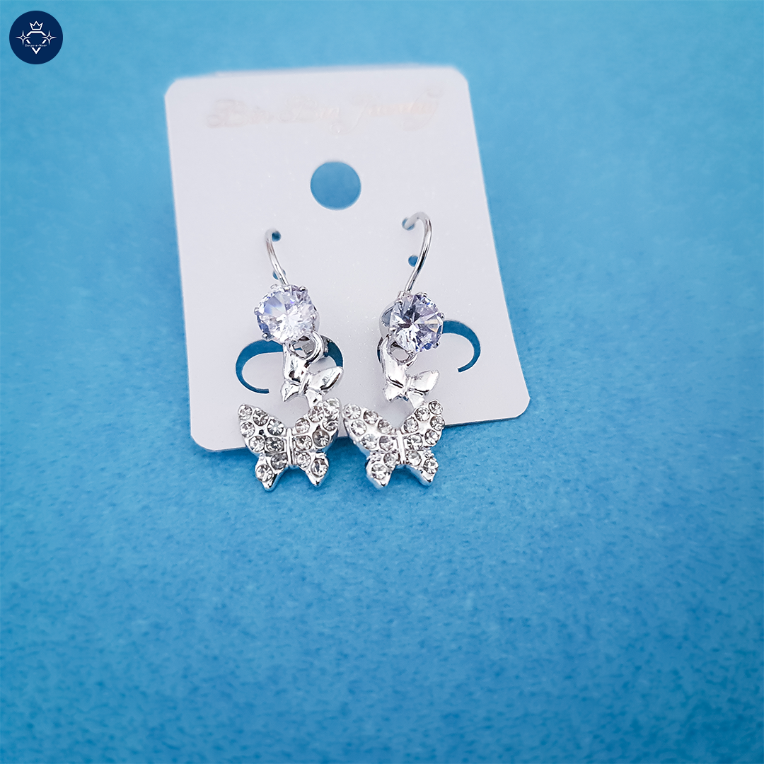 Imperial Butterfly Gems Earrings-Silver