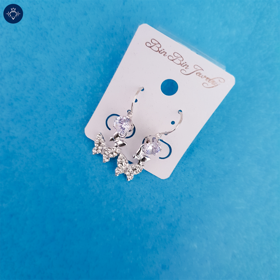 Imperial Butterfly Gems Earrings-Silver