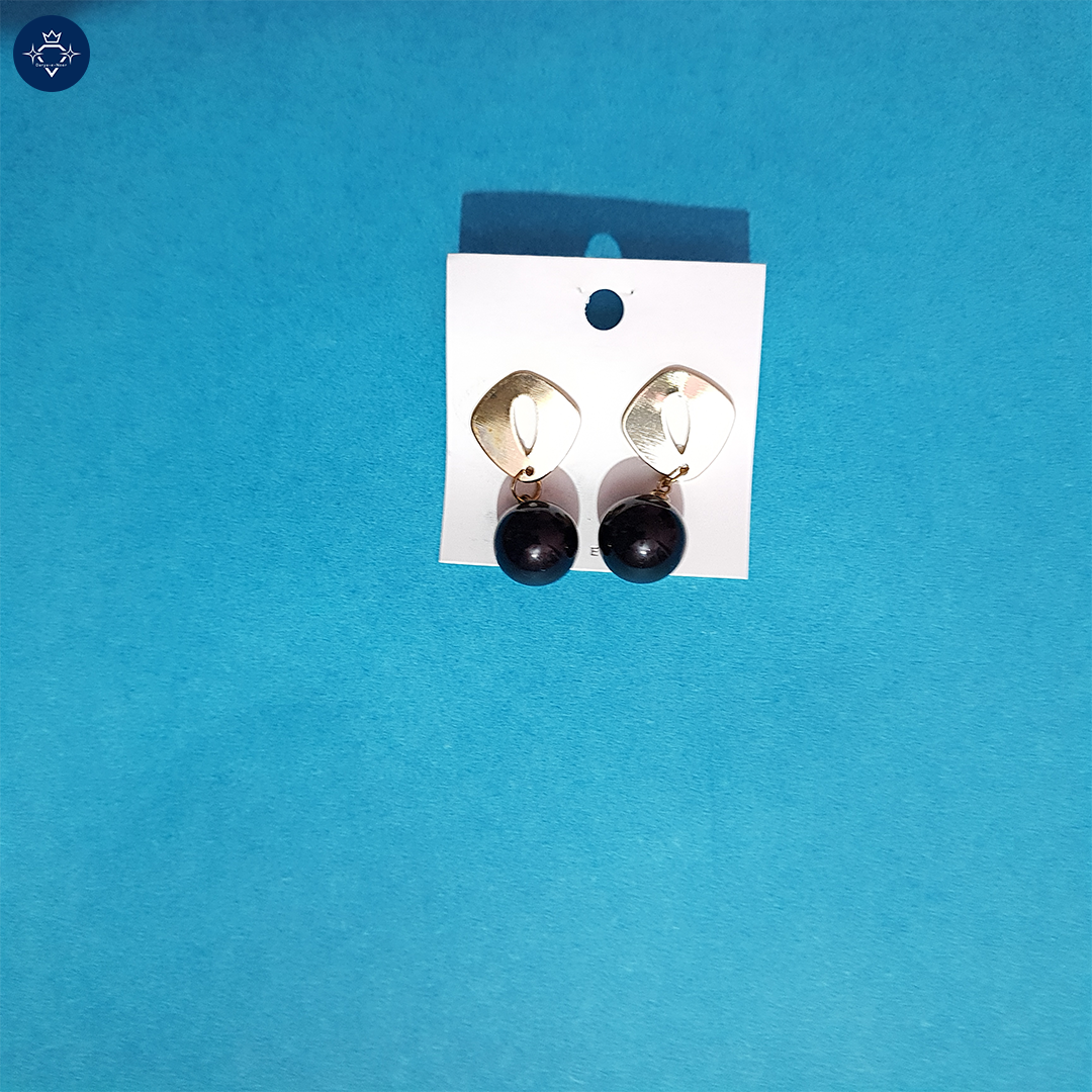 Golden Drop Earrings with Black Beads