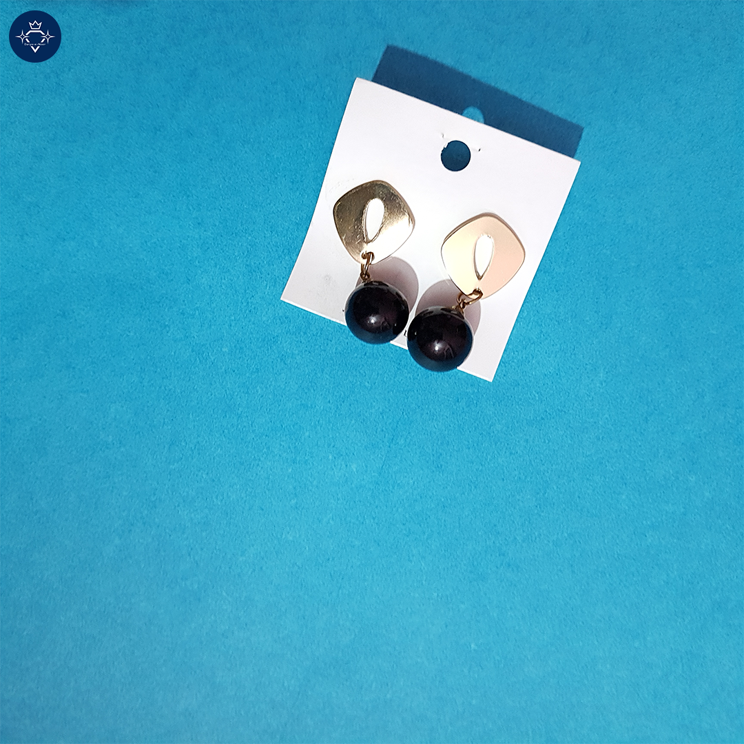 Golden Drop Earrings with Black Beads