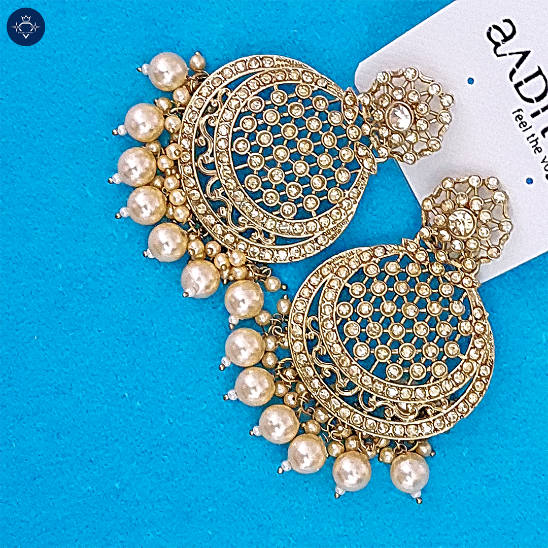 Golden Radiance Chandbali Earrings with Pearl Accents