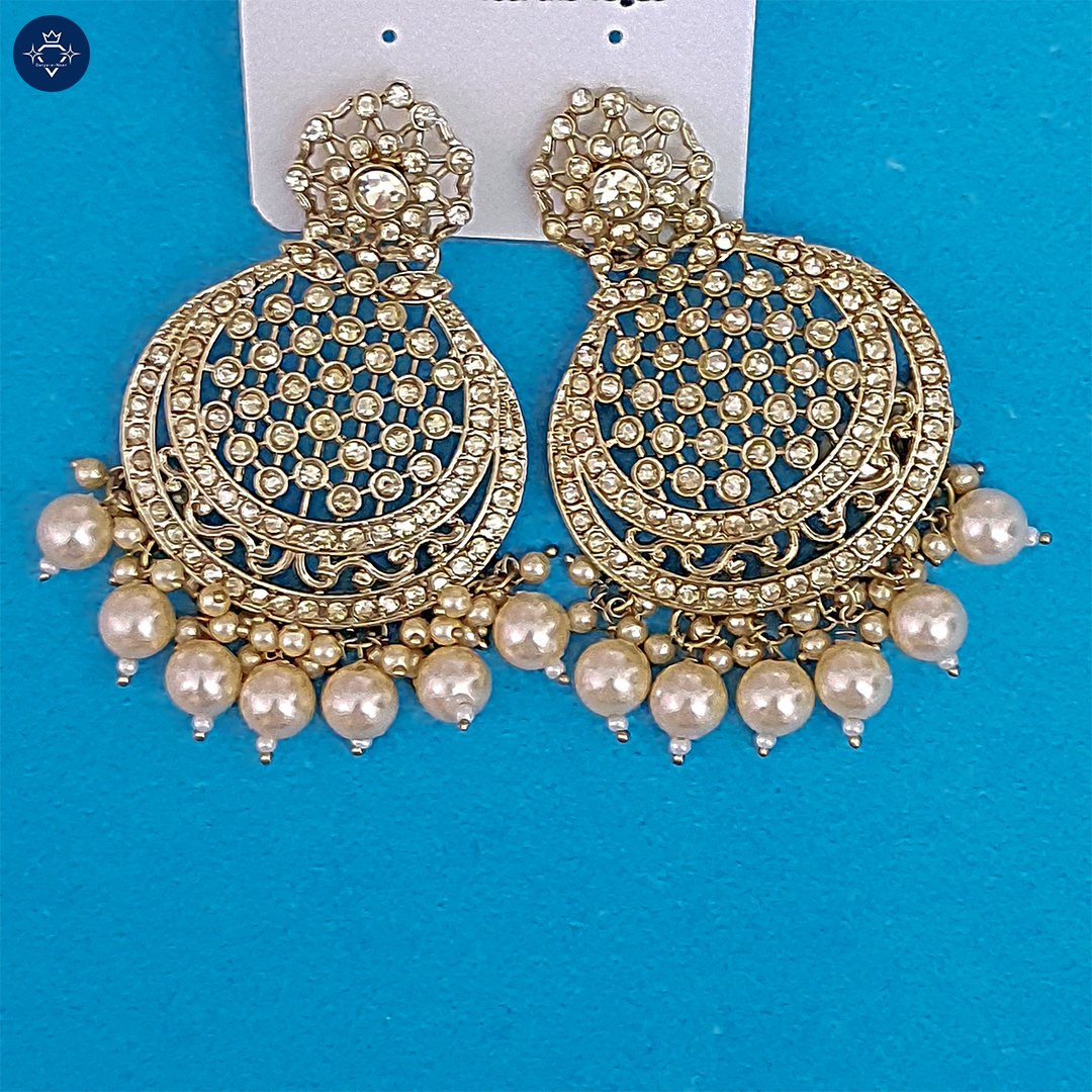 Golden Radiance Chandbali Earrings with Pearl Accents