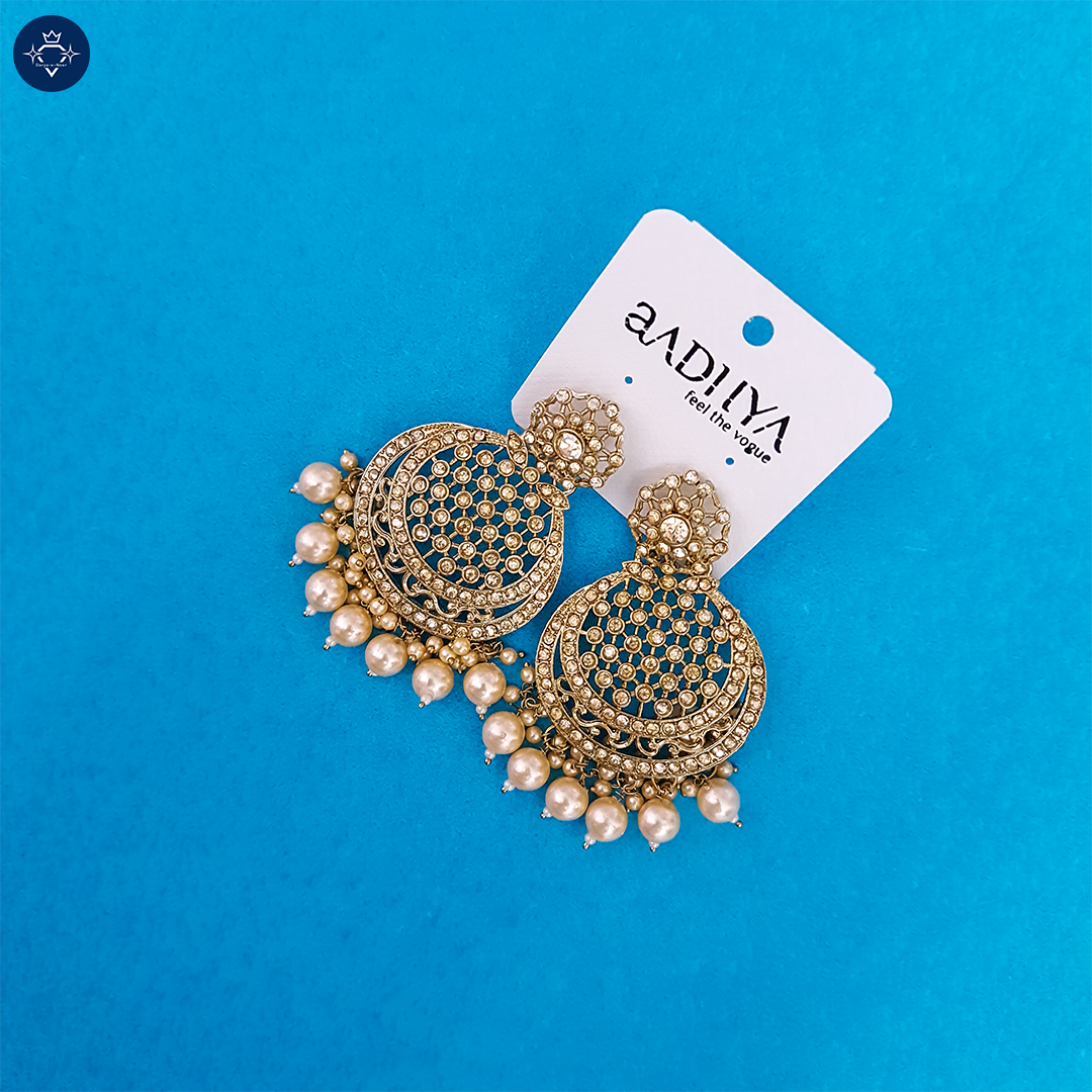 Golden Radiance Chandbali Earrings with Pearl Accents