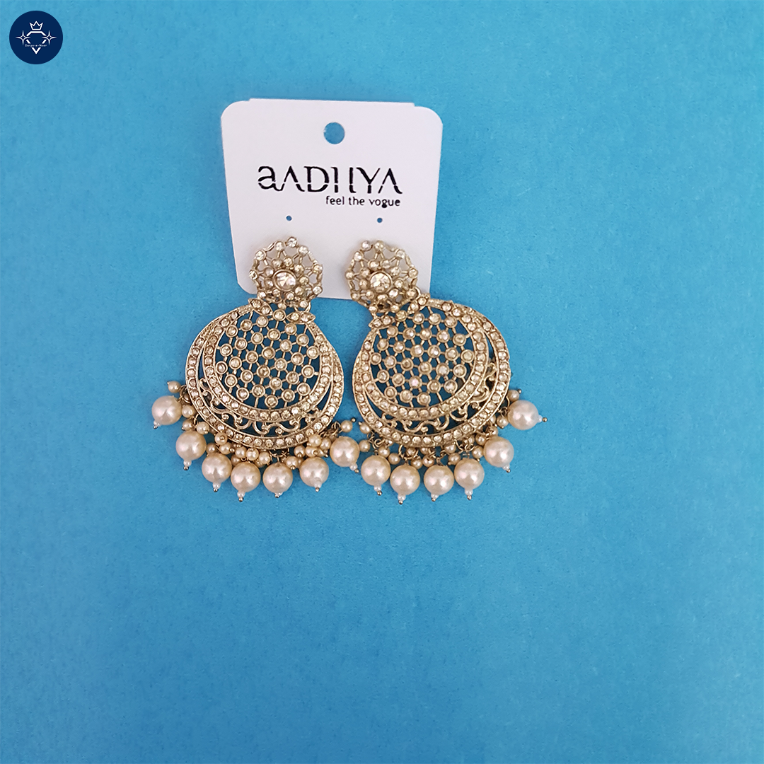 Golden Radiance Chandbali Earrings with Pearl Accents