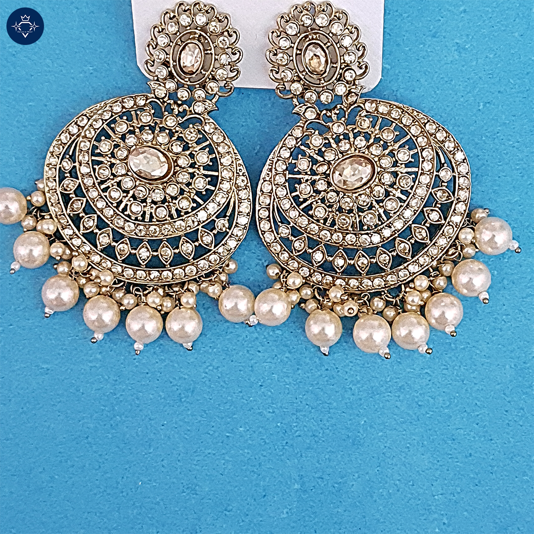 Regal Pearl Chandbali Earrings – Traditional Elegance Redefined