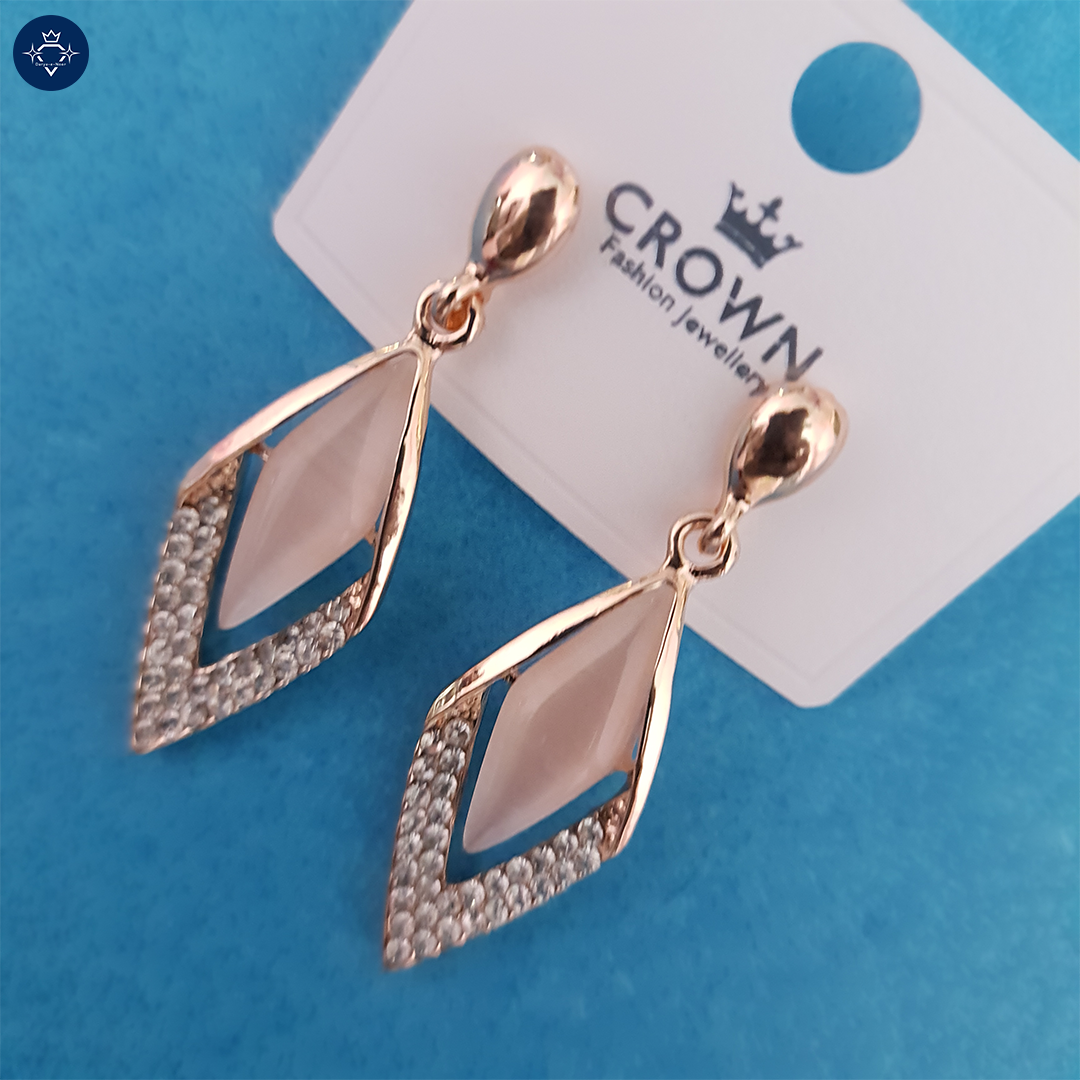 Rose Gold Geometric Diamond Drop Earrings