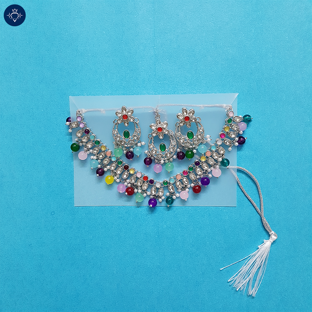 Indraneel Navratna Kundan Necklace Set – A Spectrum of Royalty 