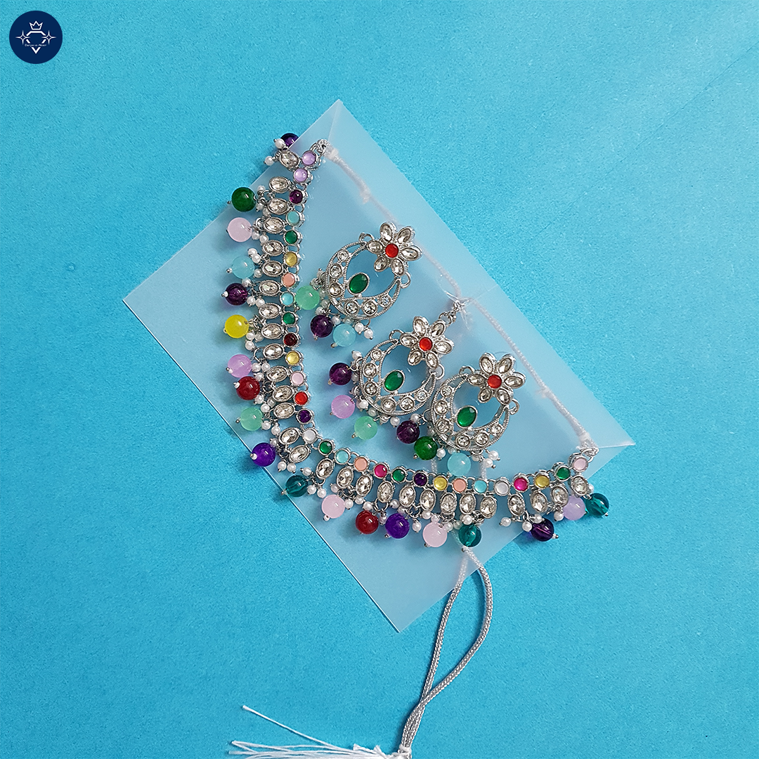 Indraneel Navratna Kundan Necklace Set – A Spectrum of Royalty 
