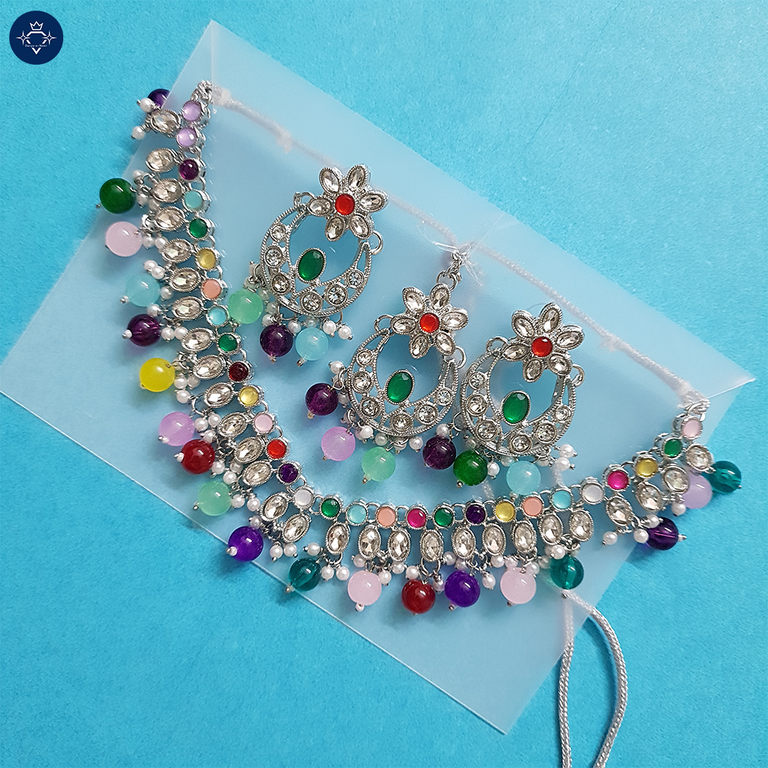 Indraneel Navratna Kundan Necklace Set – A Spectrum of Royalty 