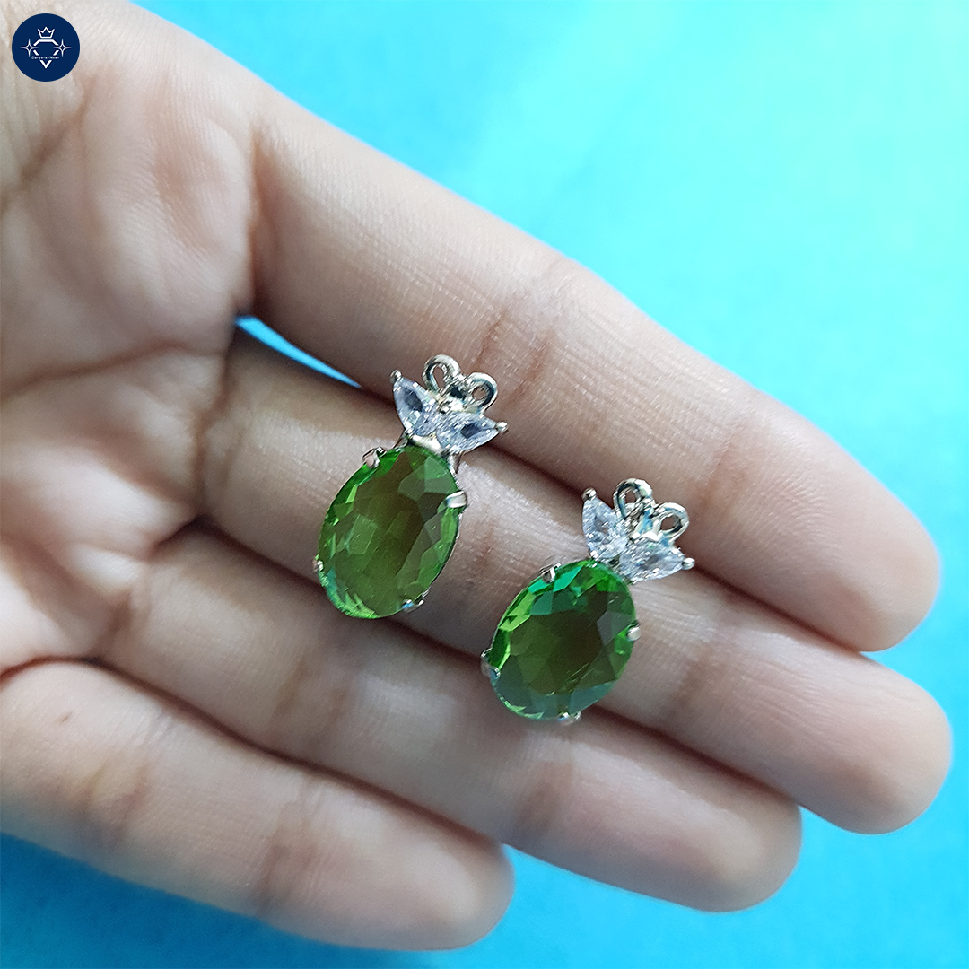 Green Topaz Oval Stud Earrings 