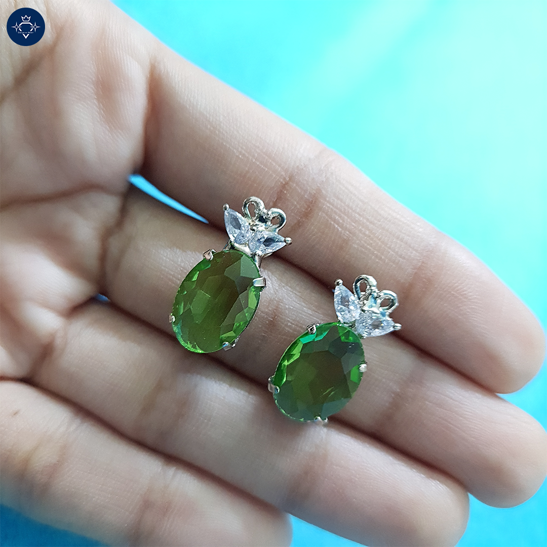 Green Topaz Oval Stud Earrings 
