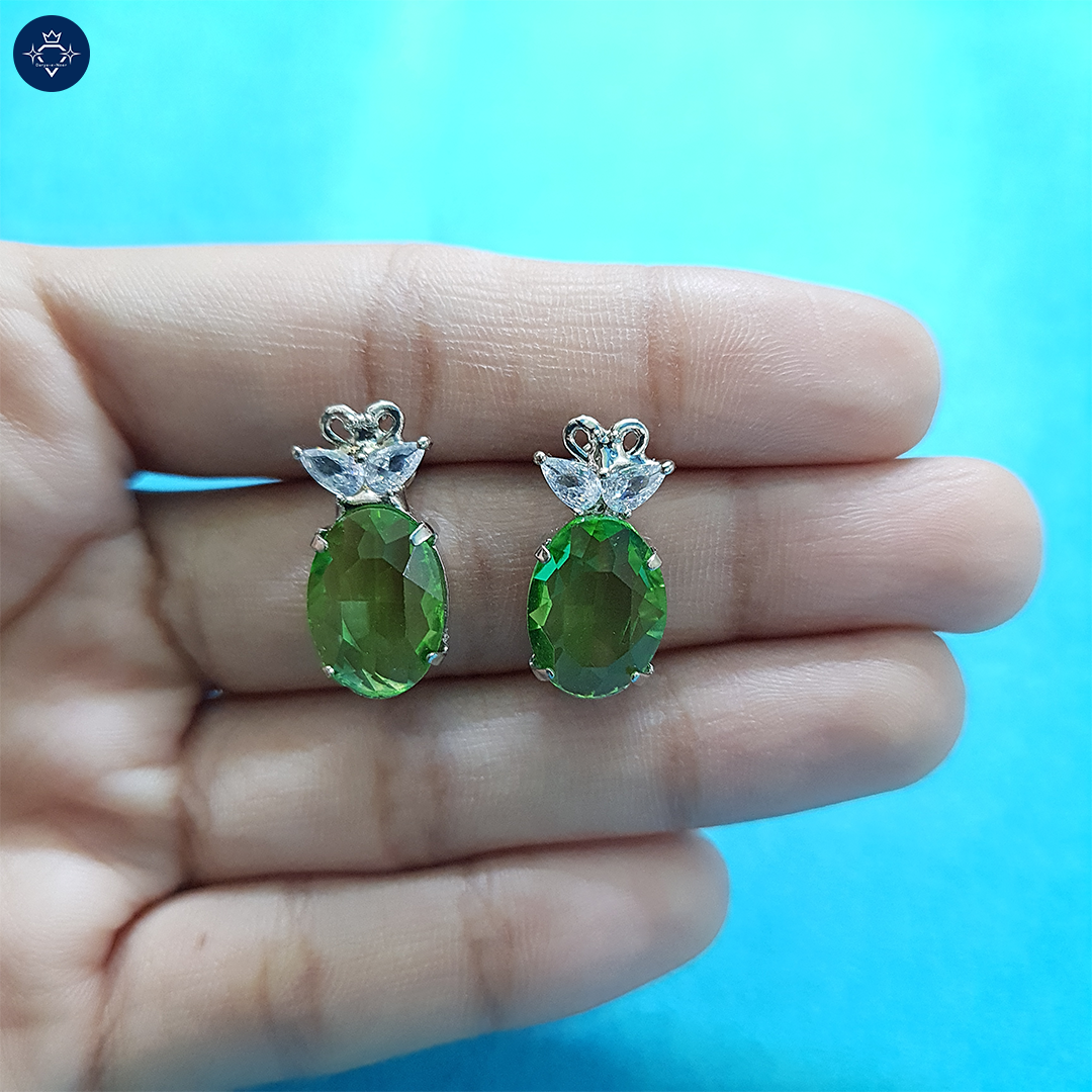 Green Topaz Oval Stud Earrings 