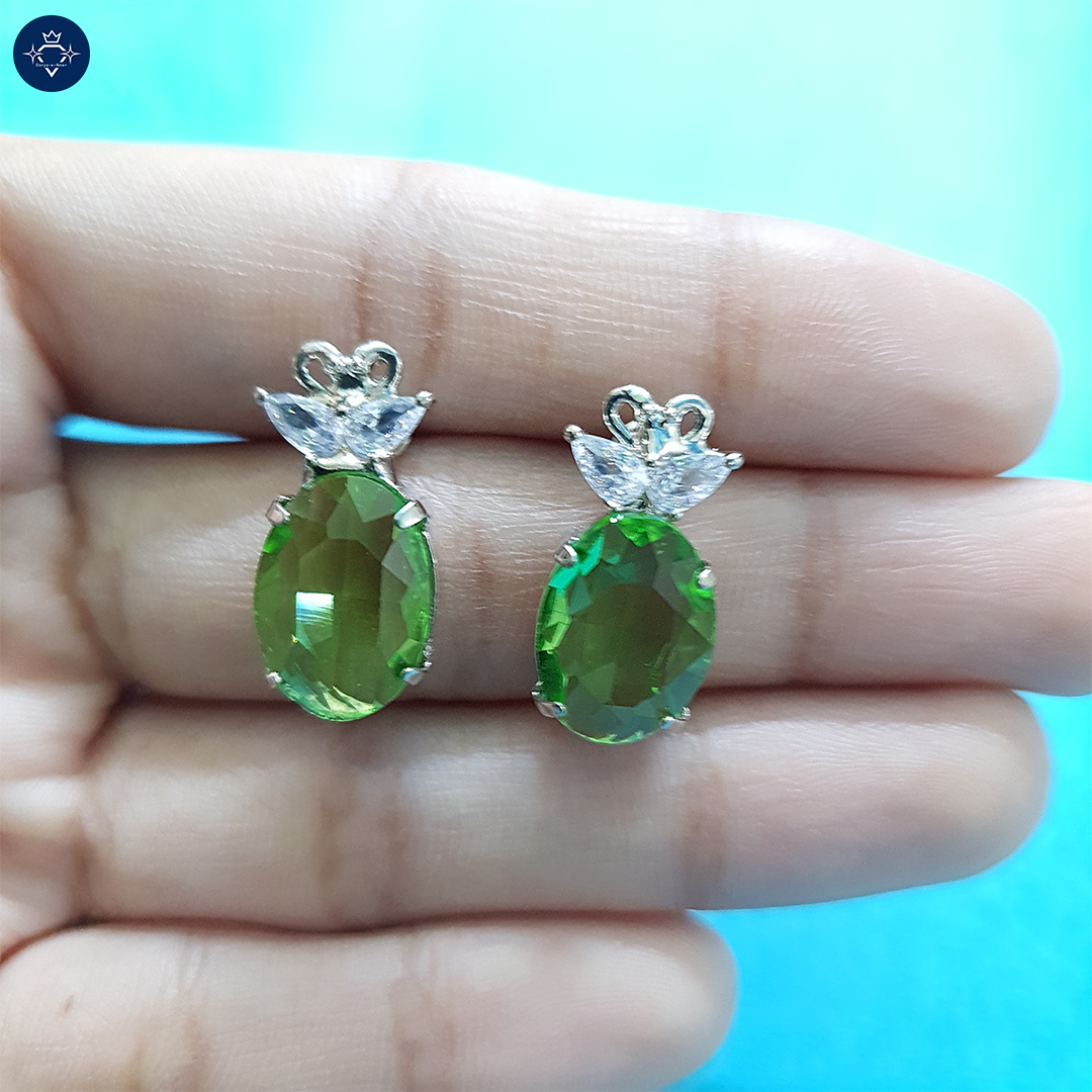 Green Topaz Oval Stud Earrings 