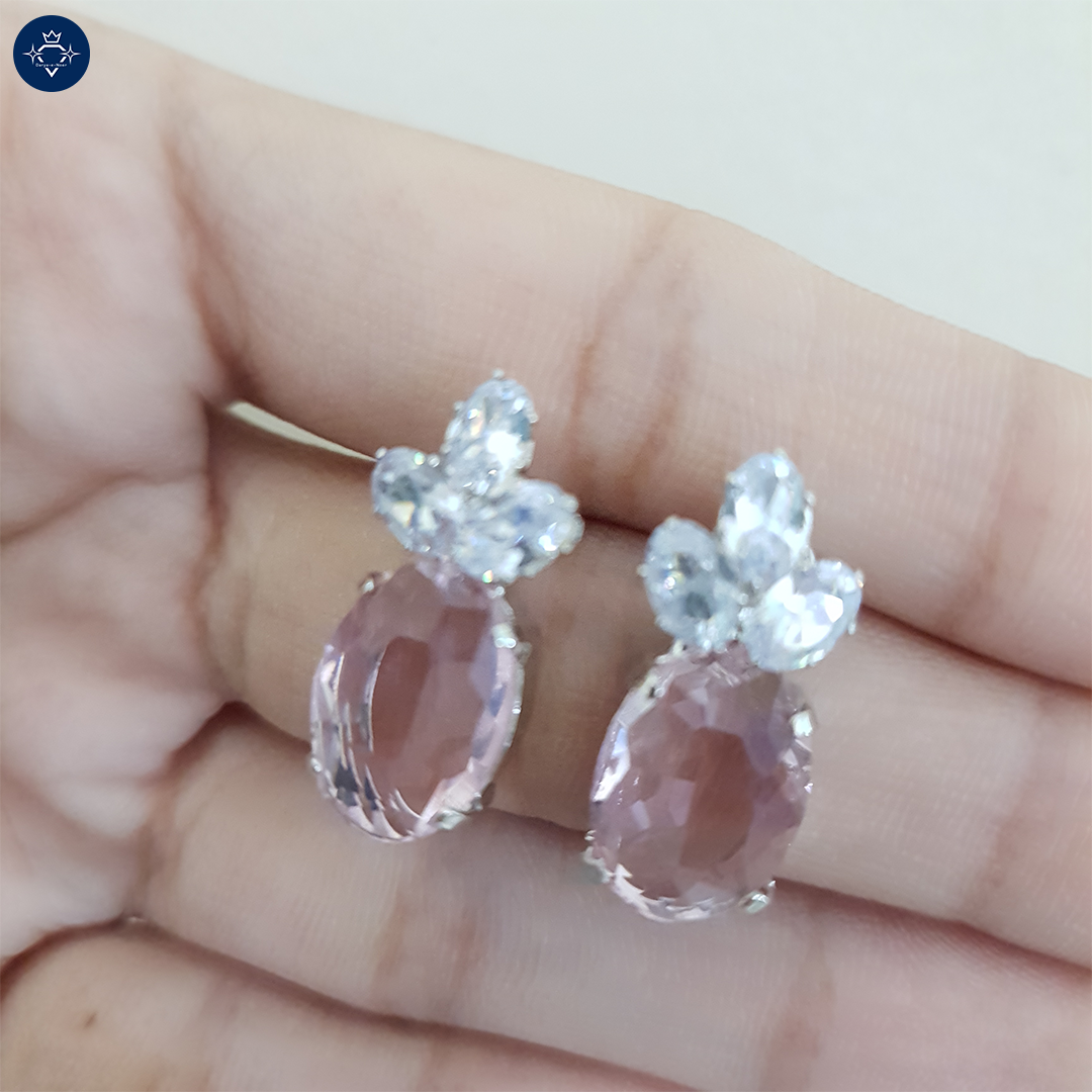 Rose Quartz Petal Stud Earrings: Anti-Tarnish Pink Gemstone Studs