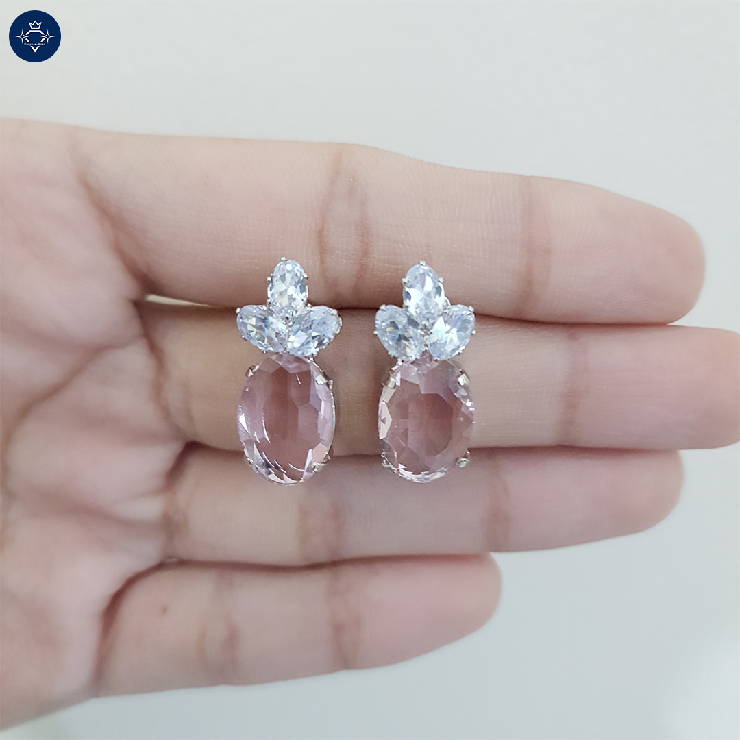 Rose Quartz Petal Stud Earrings: Anti-Tarnish Pink Gemstone Studs