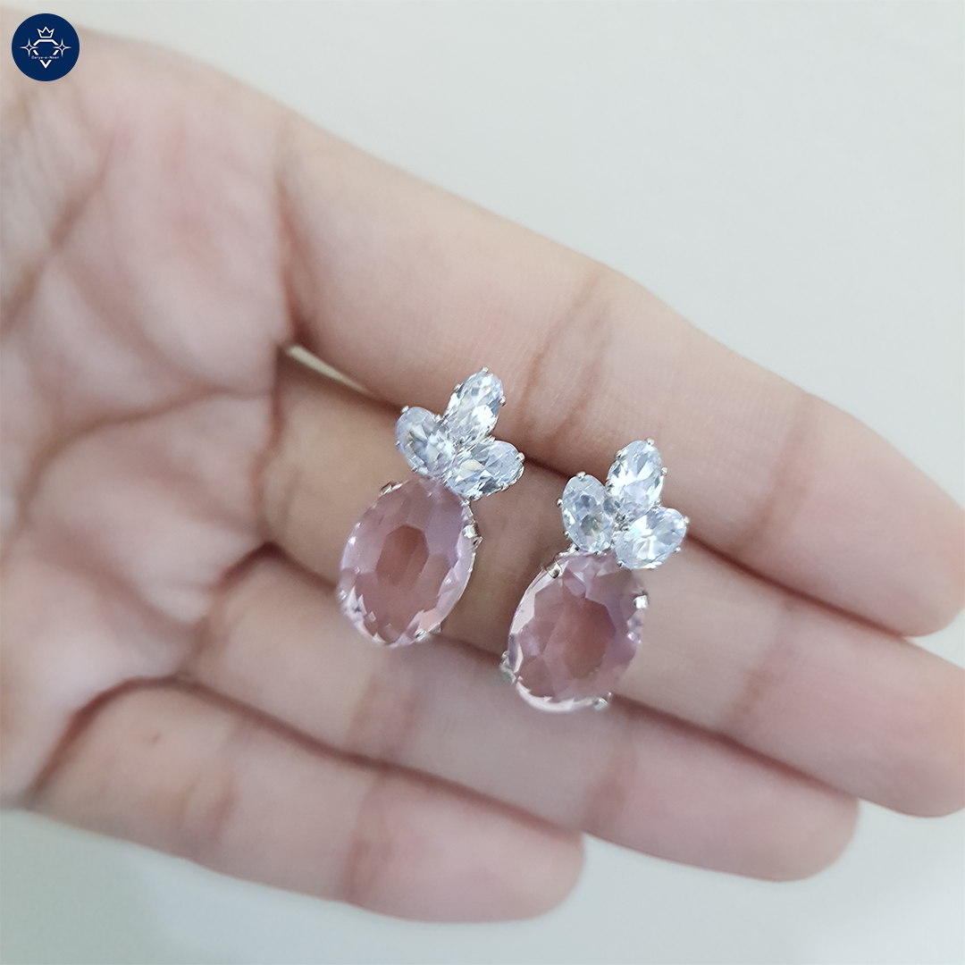 Rose Quartz Petal Stud Earrings: Anti-Tarnish Pink Gemstone Studs