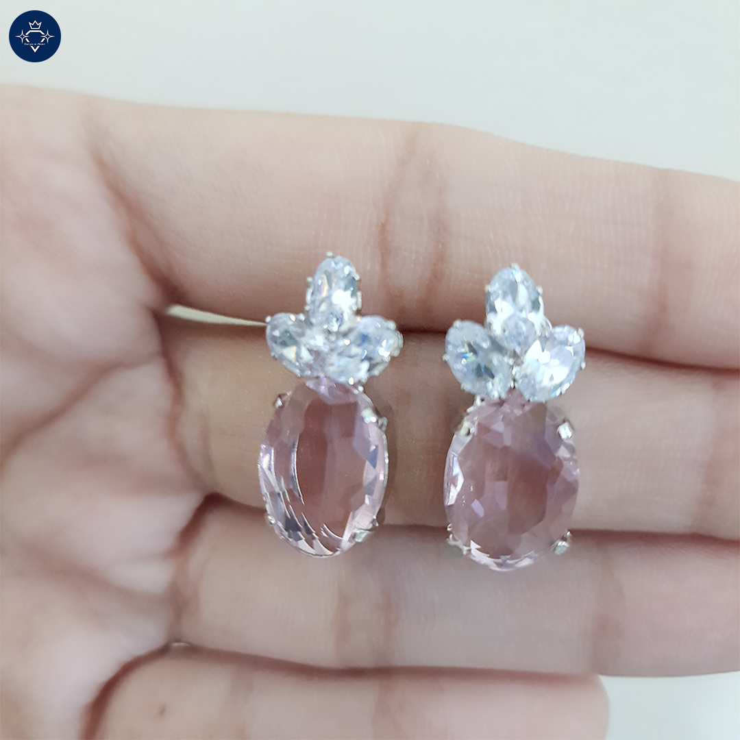 Rose Quartz Petal Stud Earrings: Anti-Tarnish Pink Gemstone Studs