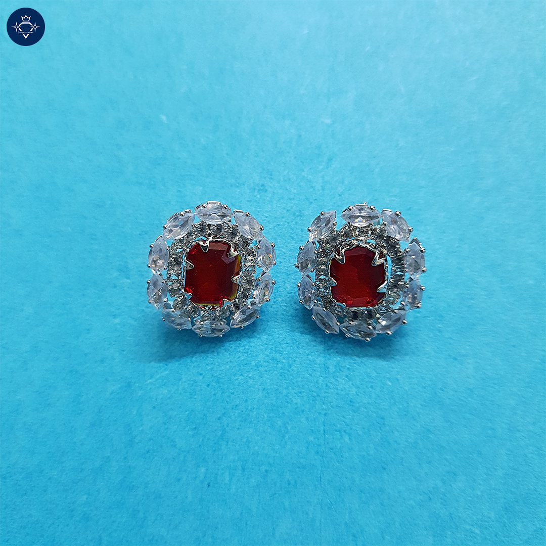 Ruby Halo Stud Earrings