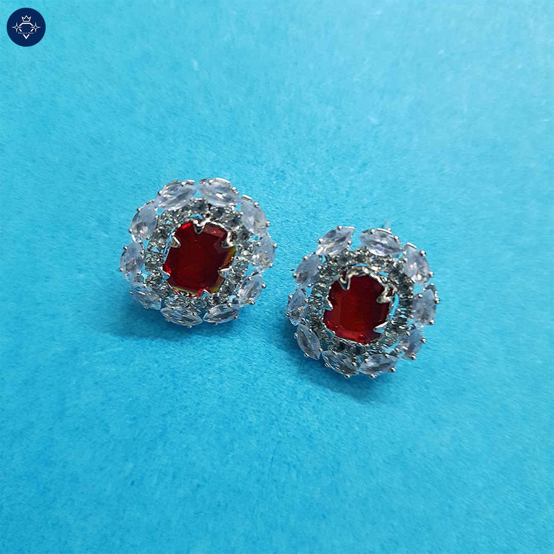 Ruby Halo Stud Earrings