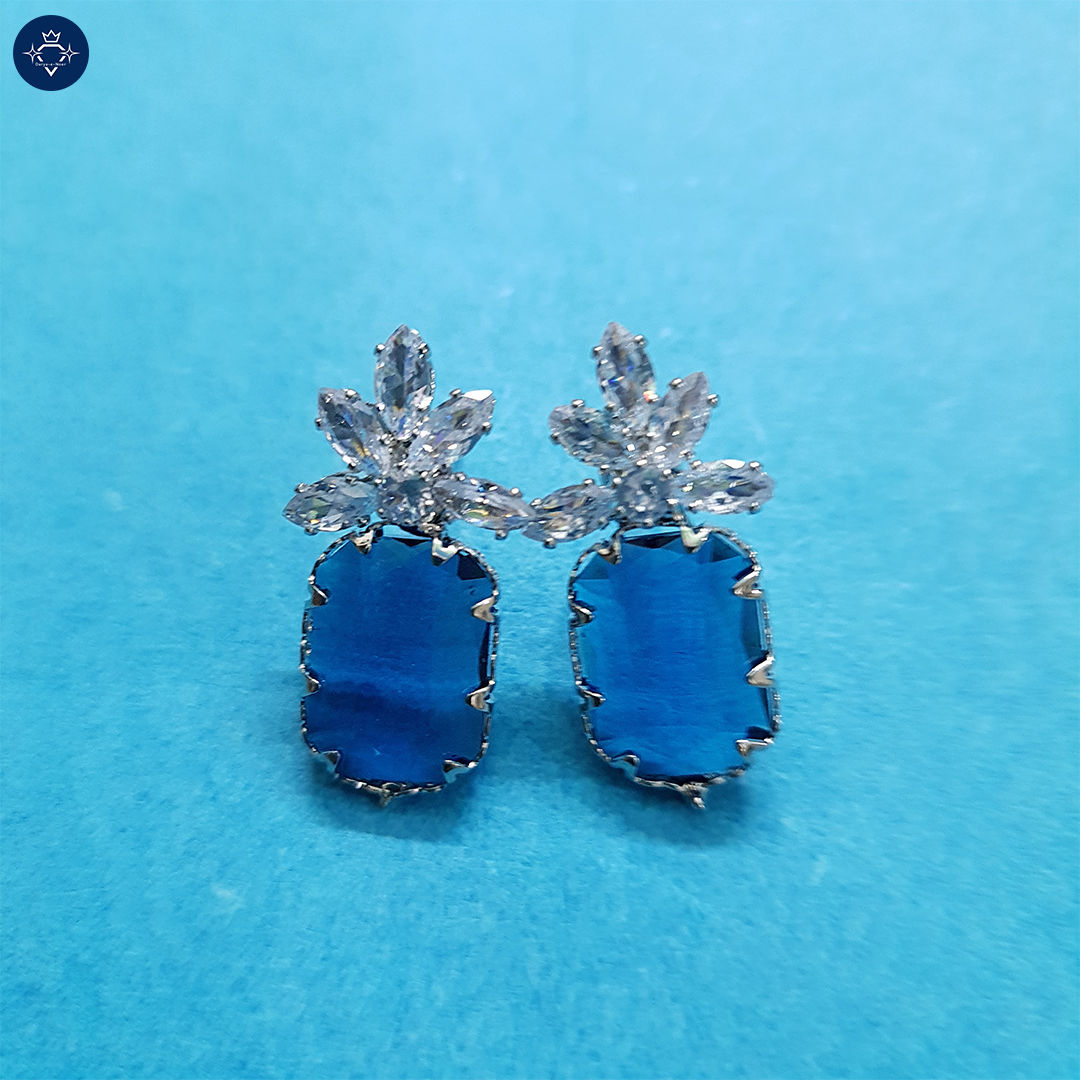 Sapphire Bloom Stud Earrings | Deep Blue Crystal & Marquise Studs