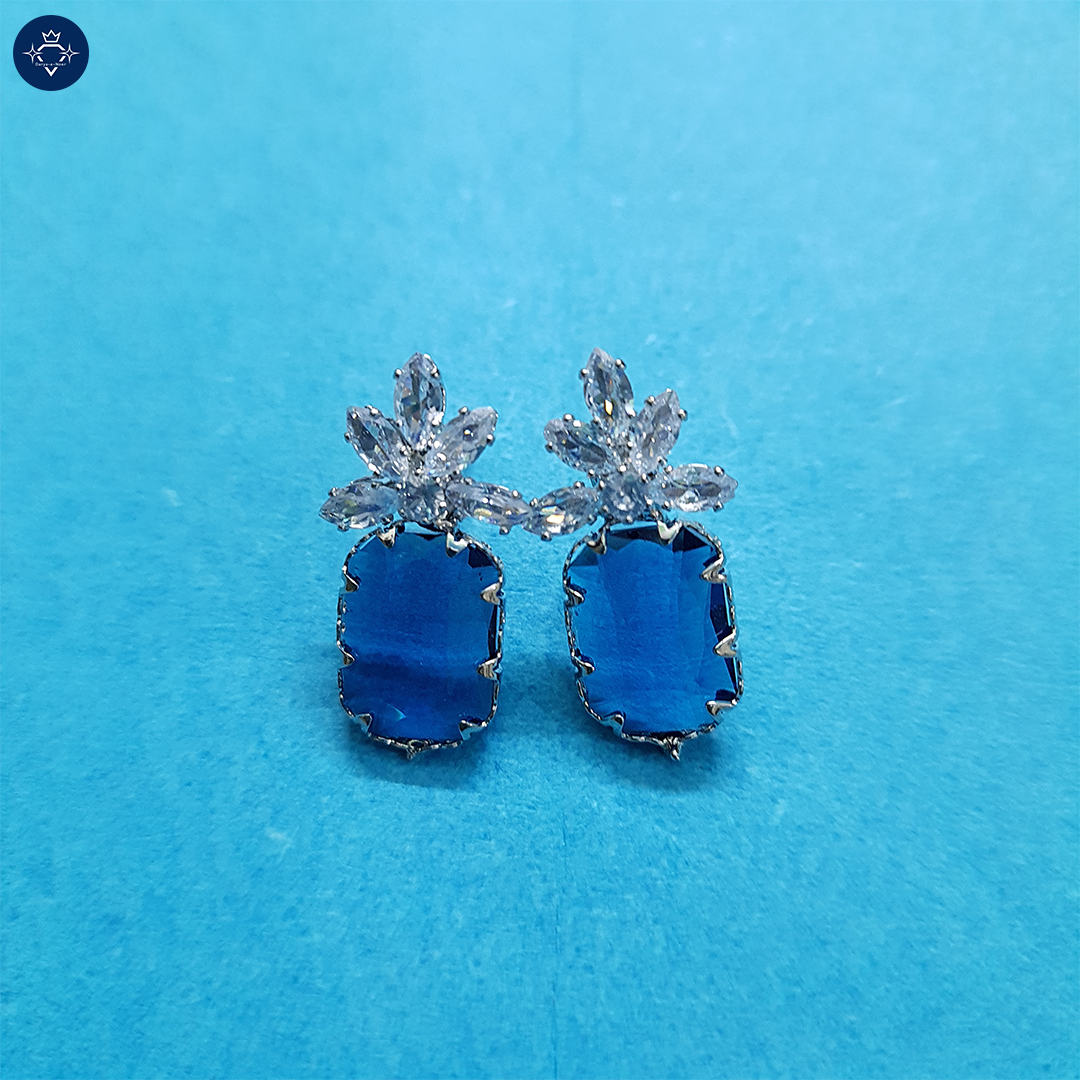 Sapphire Bloom Stud Earrings | Deep Blue Crystal & Marquise Studs