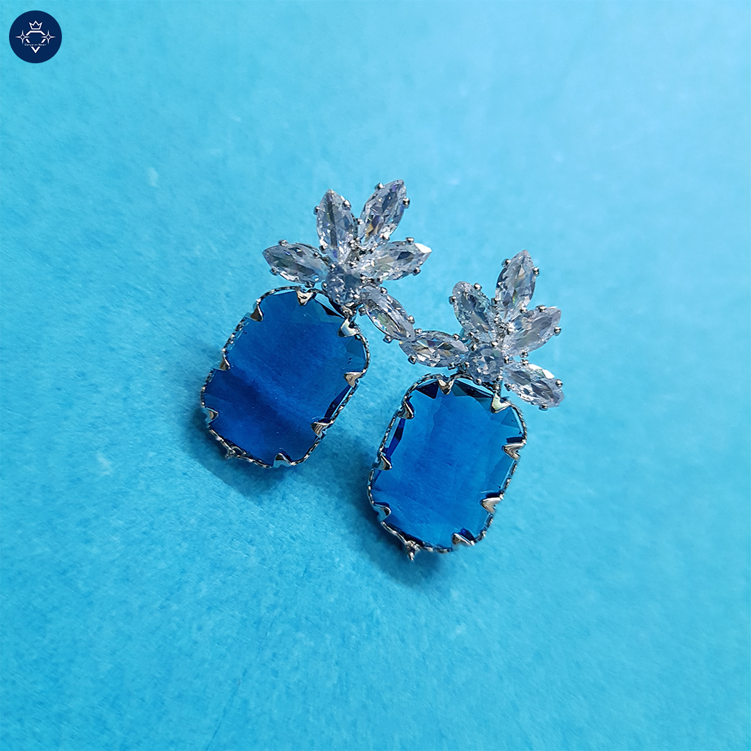 Sapphire Bloom Stud Earrings | Deep Blue Crystal & Marquise Studs