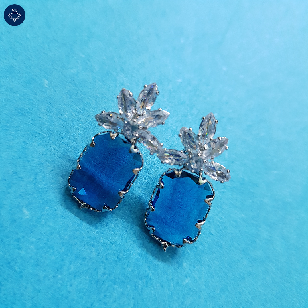 Sapphire Bloom Stud Earrings | Deep Blue Crystal & Marquise Studs