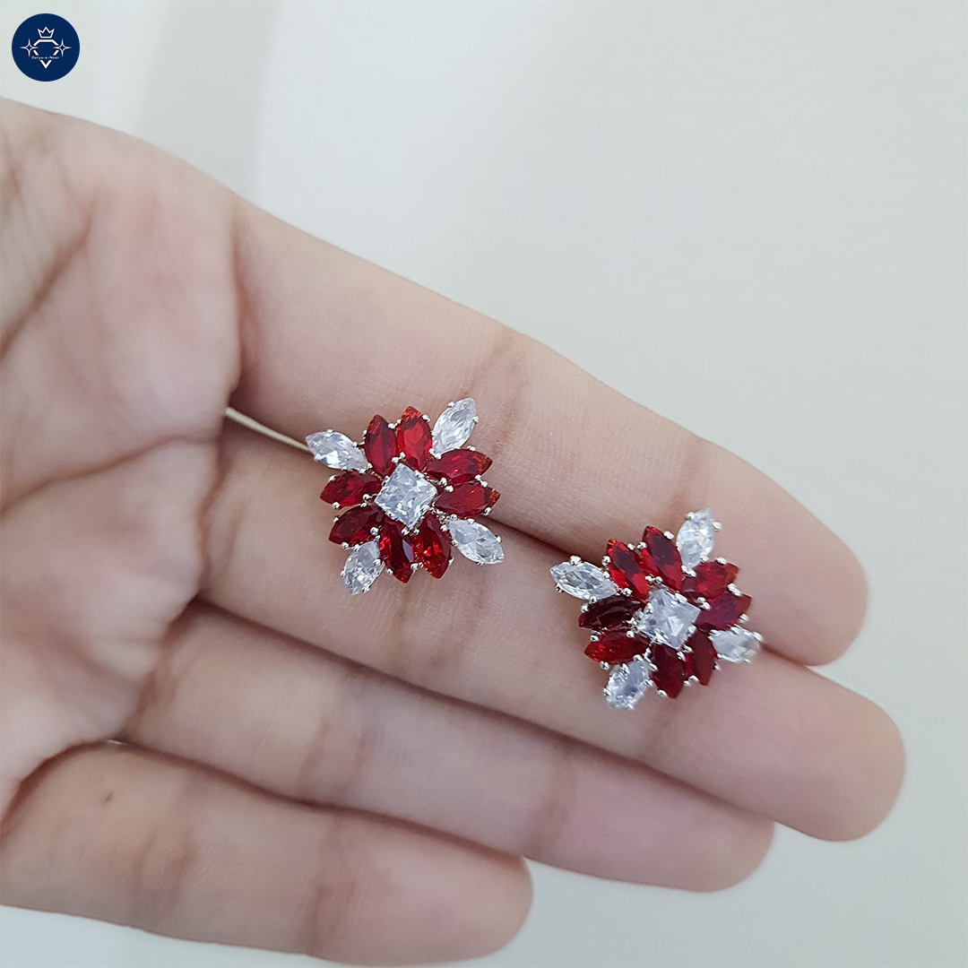 Scarlet Starlet Stud Earrings | Red & White Crystal Flower Studs