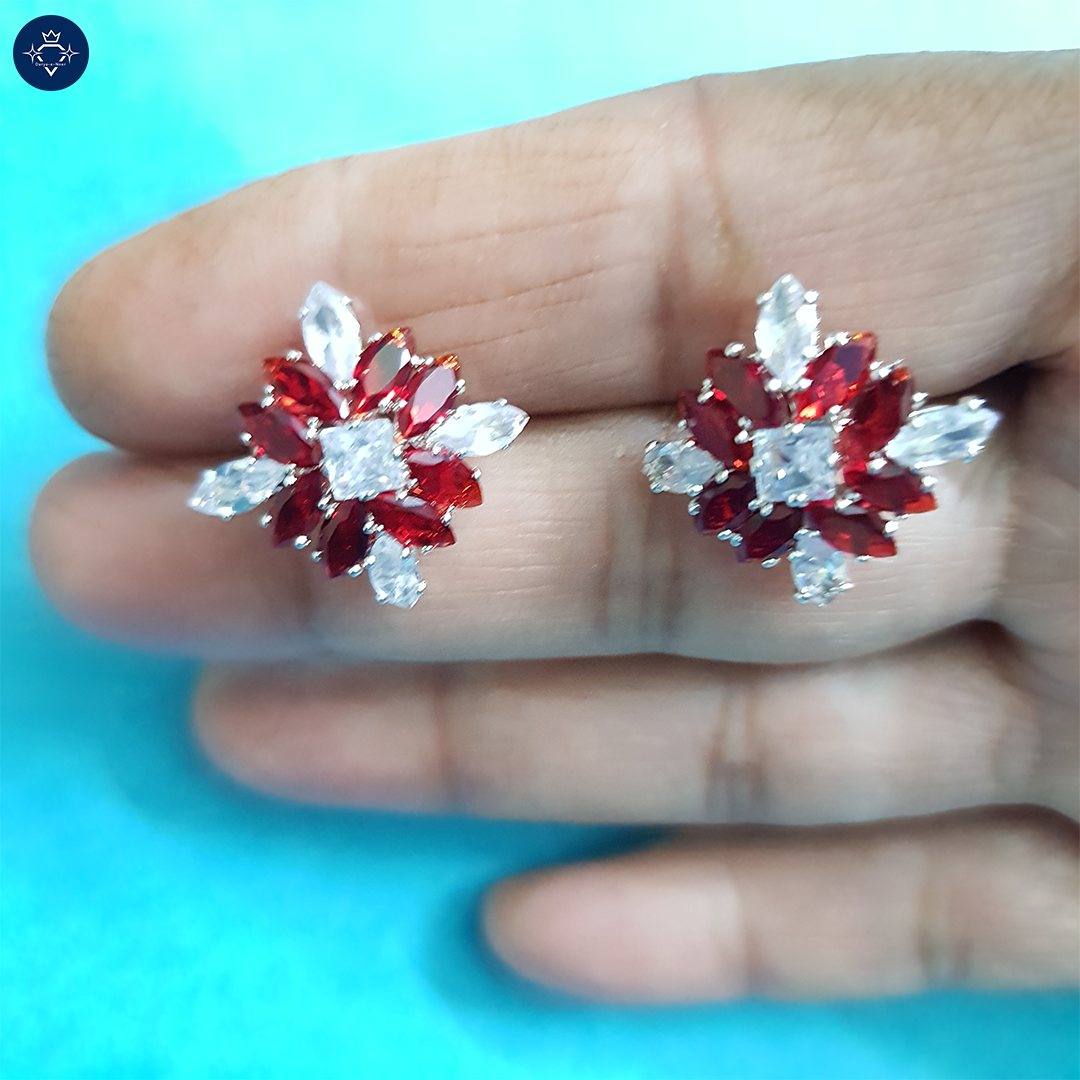 Scarlet Starlet Stud Earrings | Red & White Crystal Flower Studs
