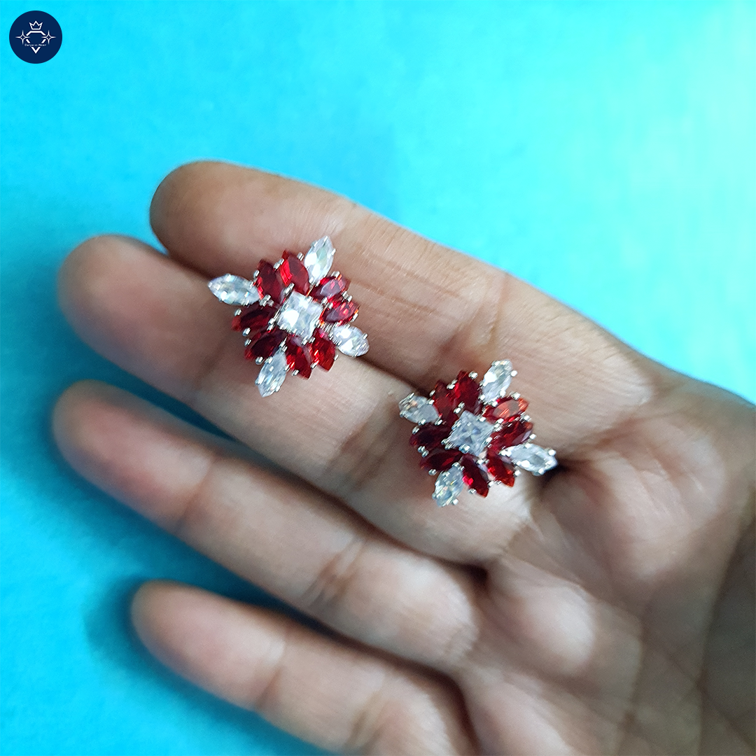 Scarlet Starlet Stud Earrings | Red & White Crystal Flower Studs