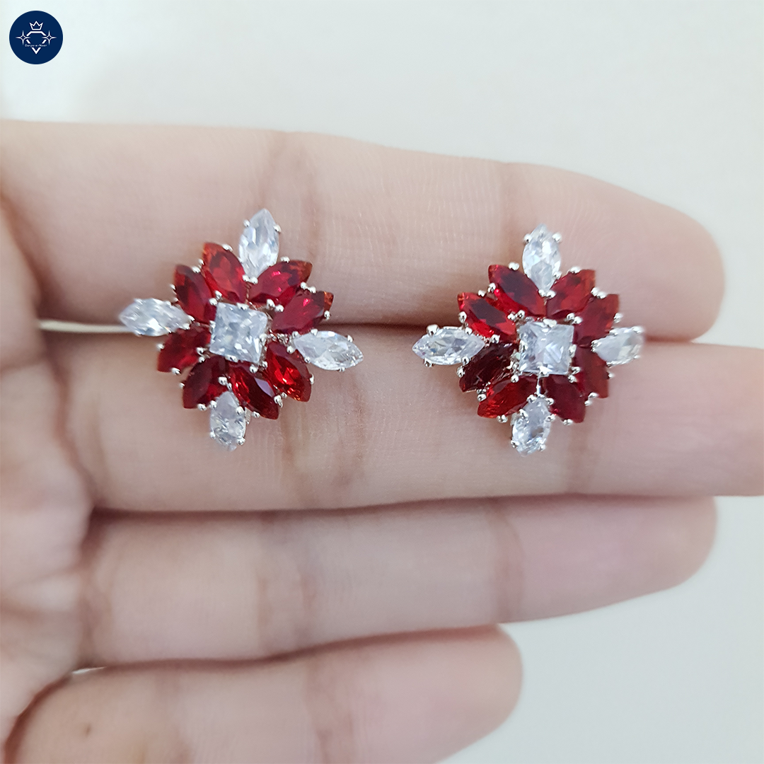 Scarlet Starlet Stud Earrings | Red & White Crystal Flower Studs
