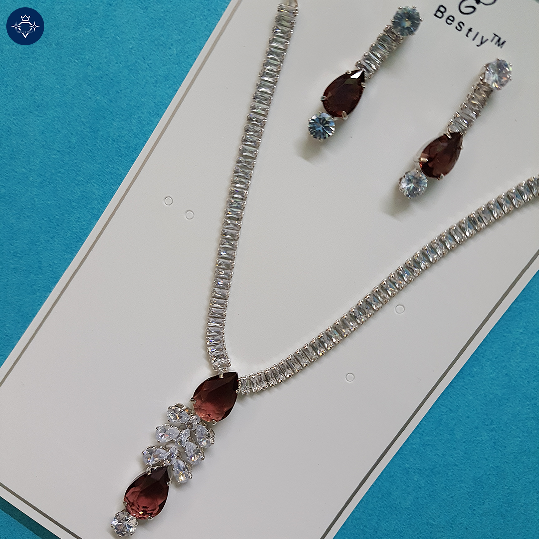 Garnet Teardrop Necklace Set 