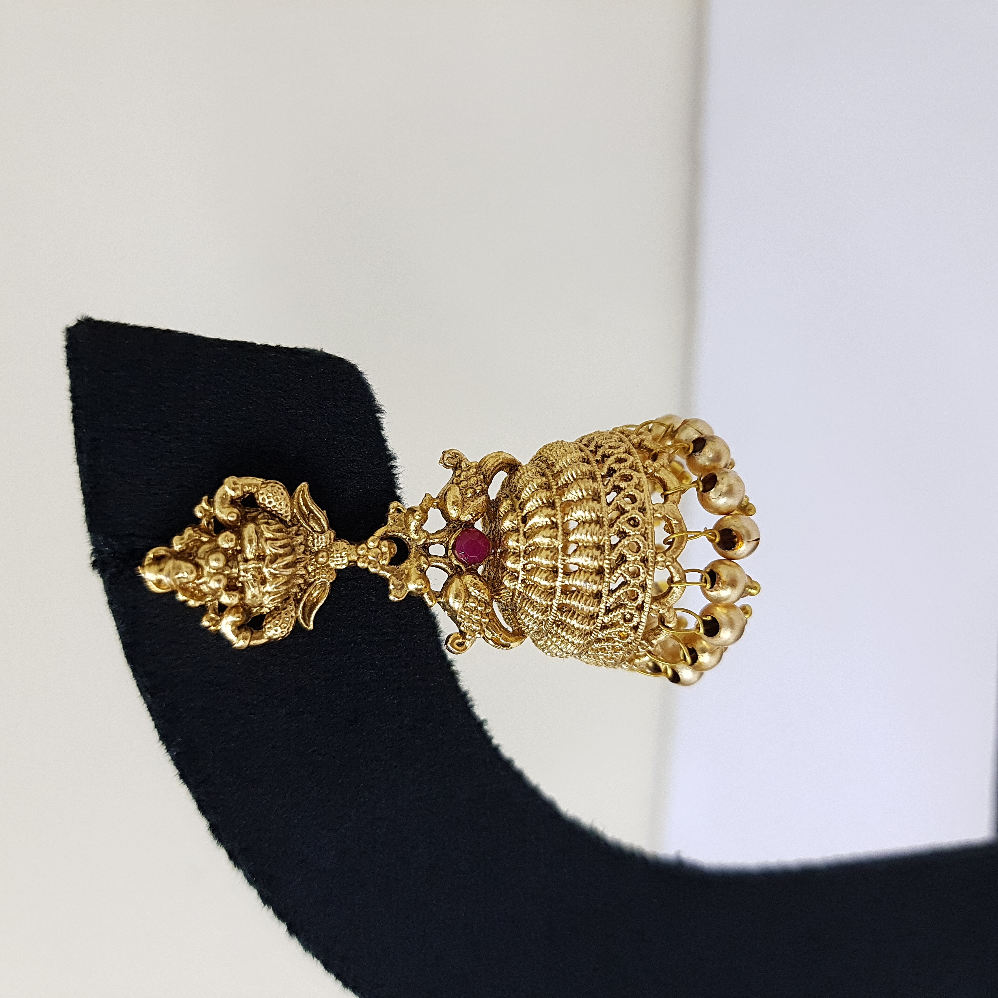 Vedika Jhumkas – Temple-Inspired Gold Dome Earrings | Devi Dhaara Collection