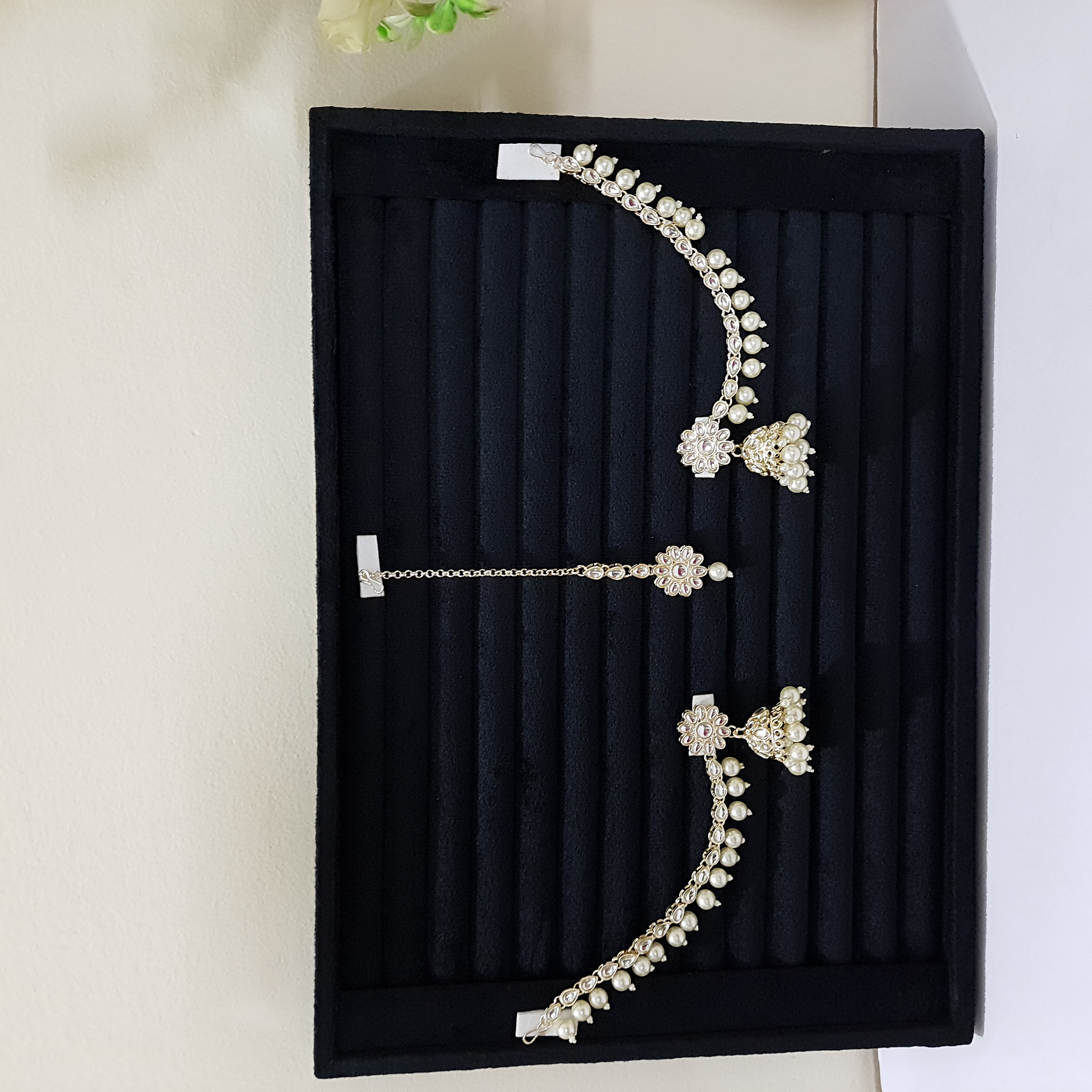 Amolika – White Pearl Jhumka + Maangtikka Set | Devasena Edit Collection