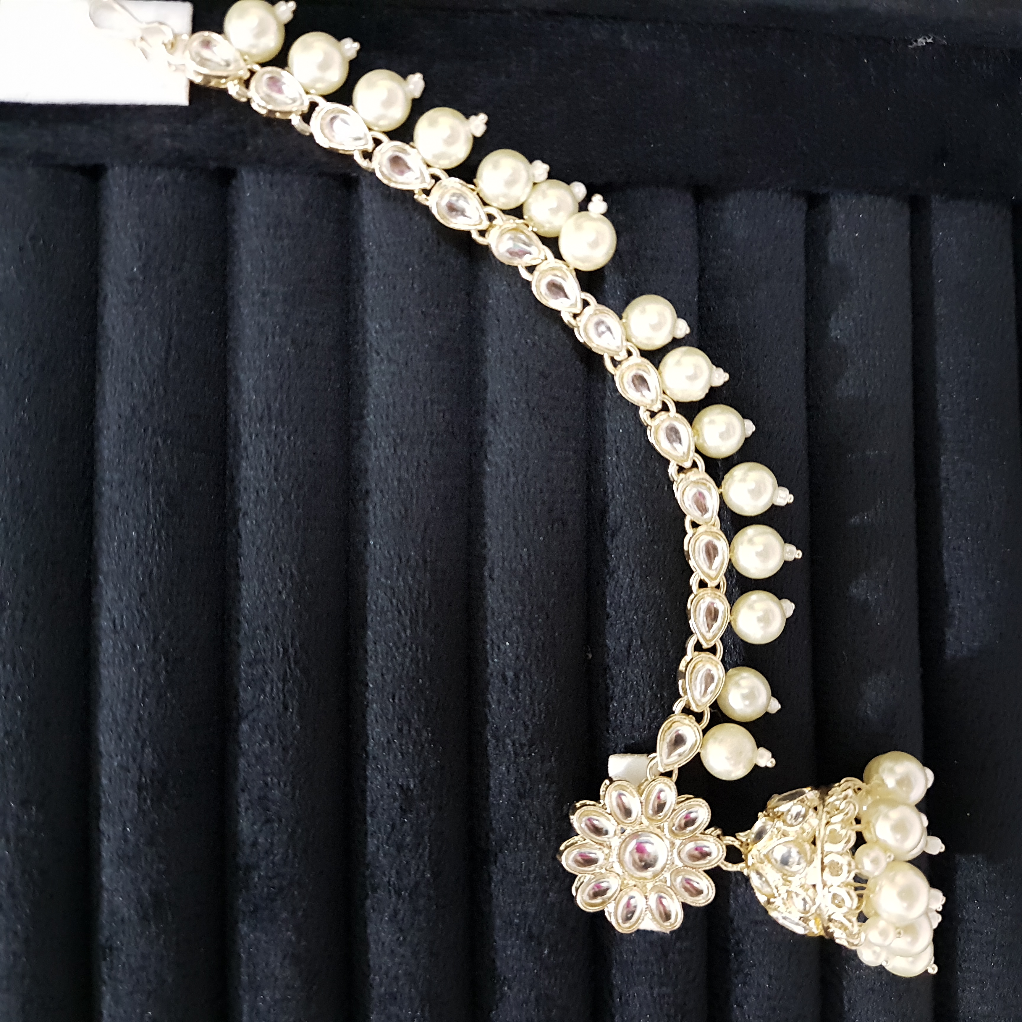 Amolika – White Pearl Jhumka + Maangtikka Set | Devasena Edit Collection