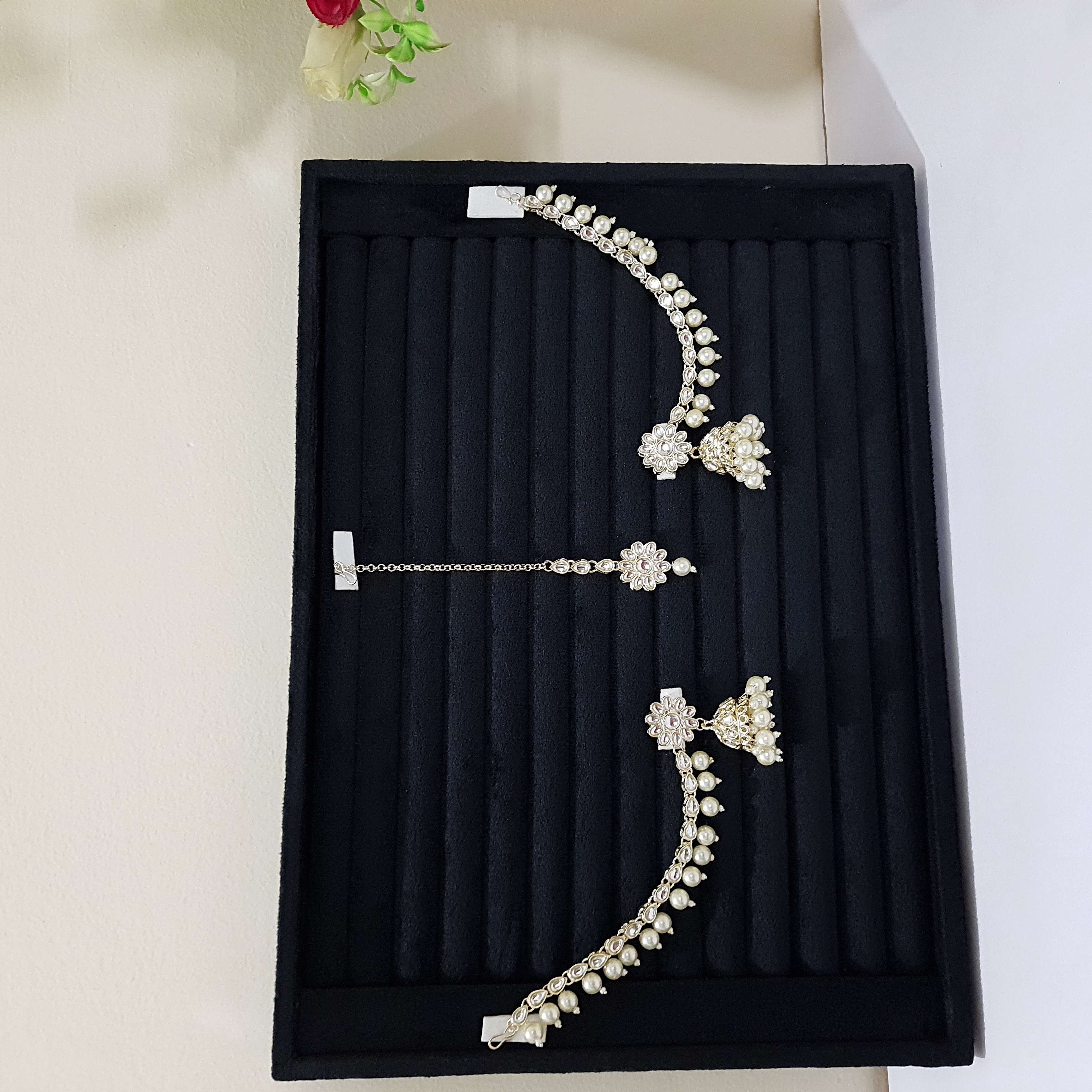 Amolika – White Pearl Jhumka + Maangtikka Set | Devasena Edit Collection