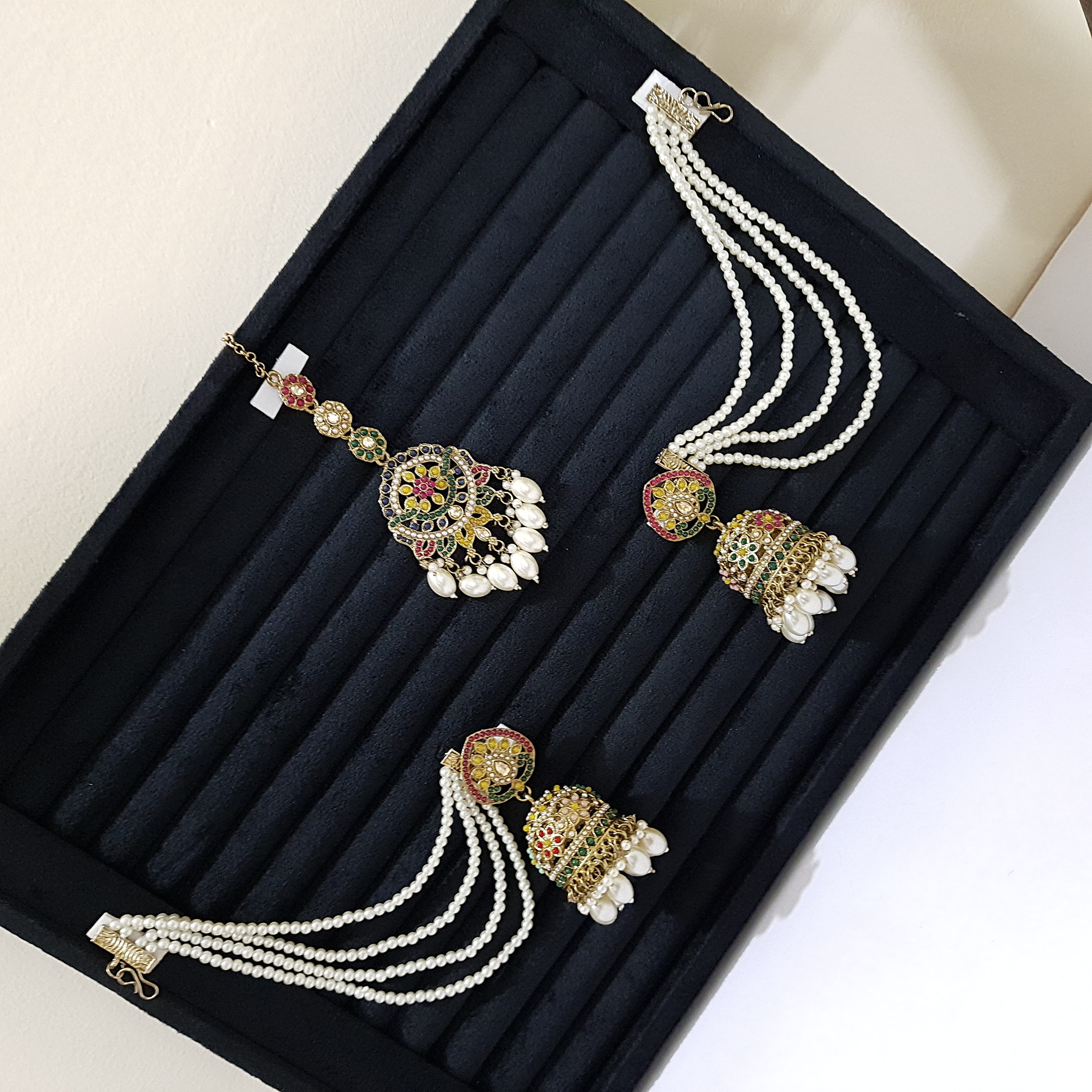 Rajmahira – Multicolor Bridal Jhumka + Maangtikka Set | Devasena Edit Collection