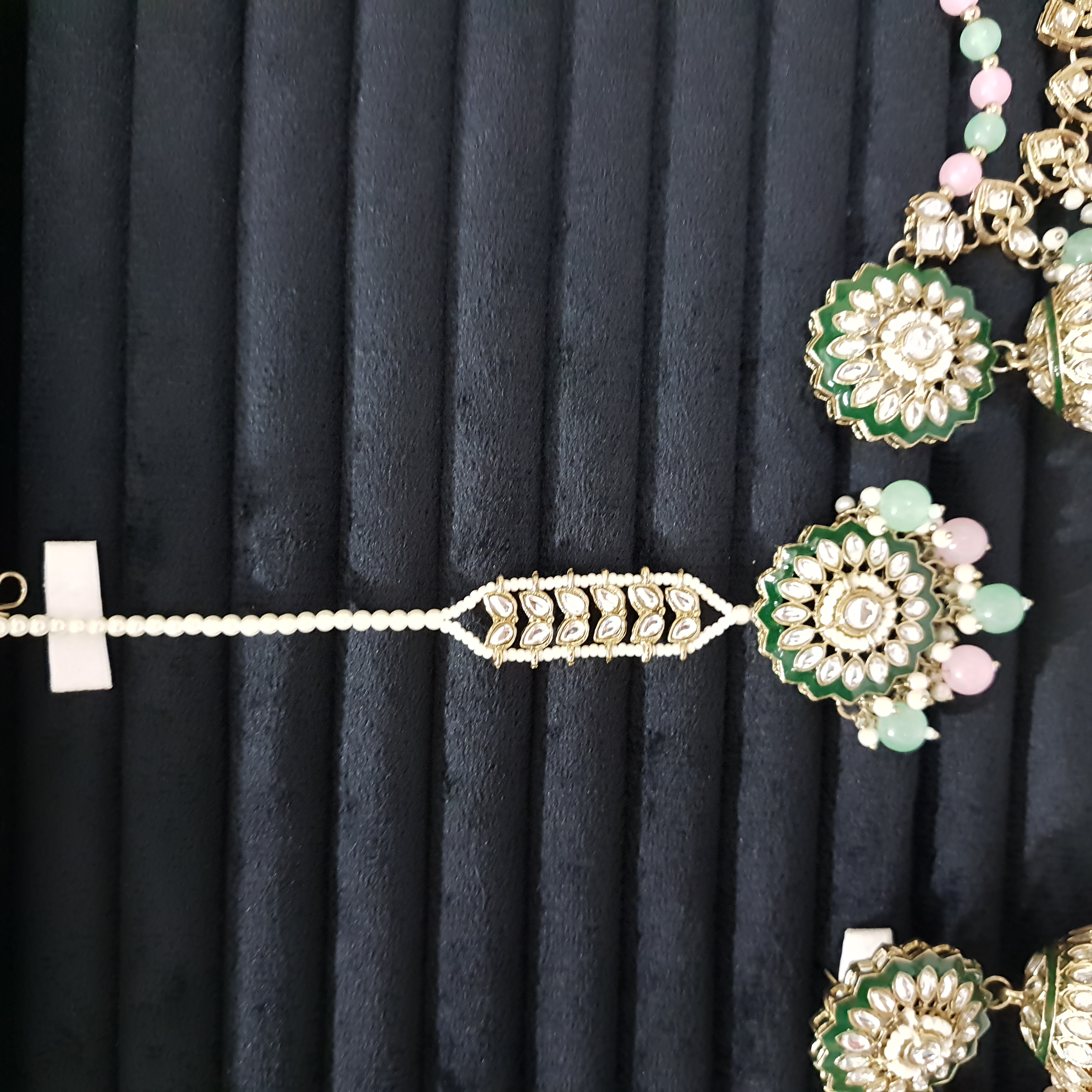 Sundari Saaz – Mint-Pink Jhumka + Maangtikka Set | Devasena Edit Collection