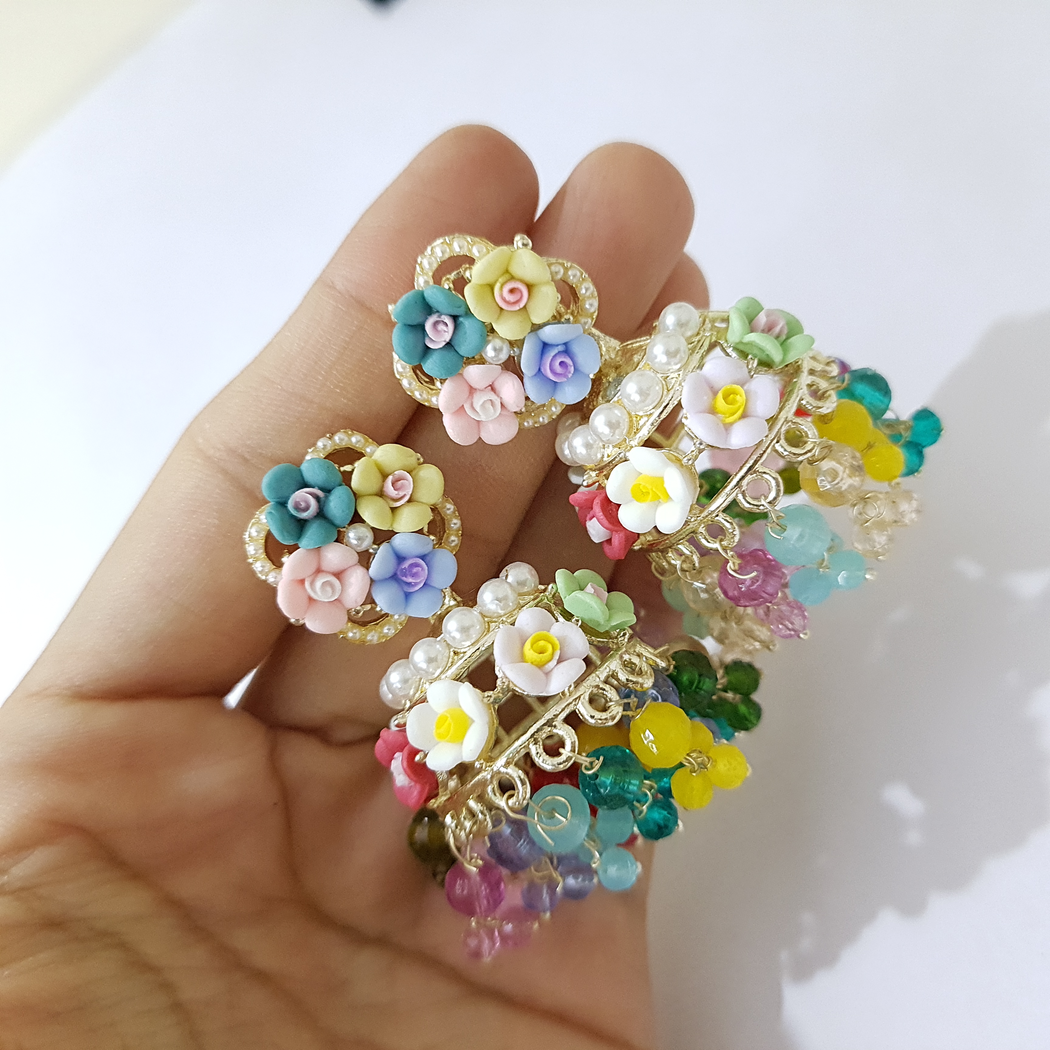 Gul-e-Ruhi – Pastel Garden Jhumkas | Gulnaaz Collection