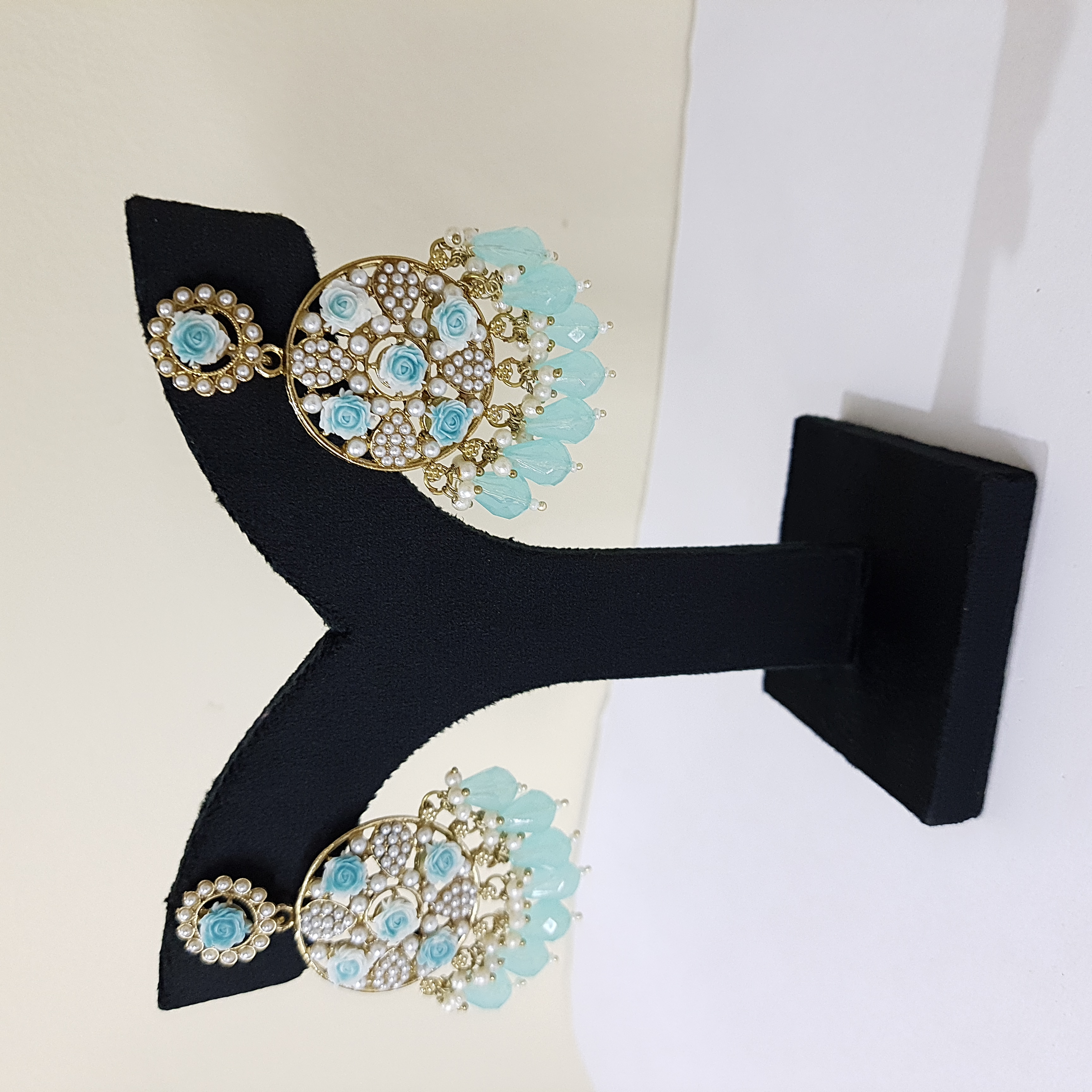Gulroz – Sky Blue Floral Earrings | Gulnaaz Collection